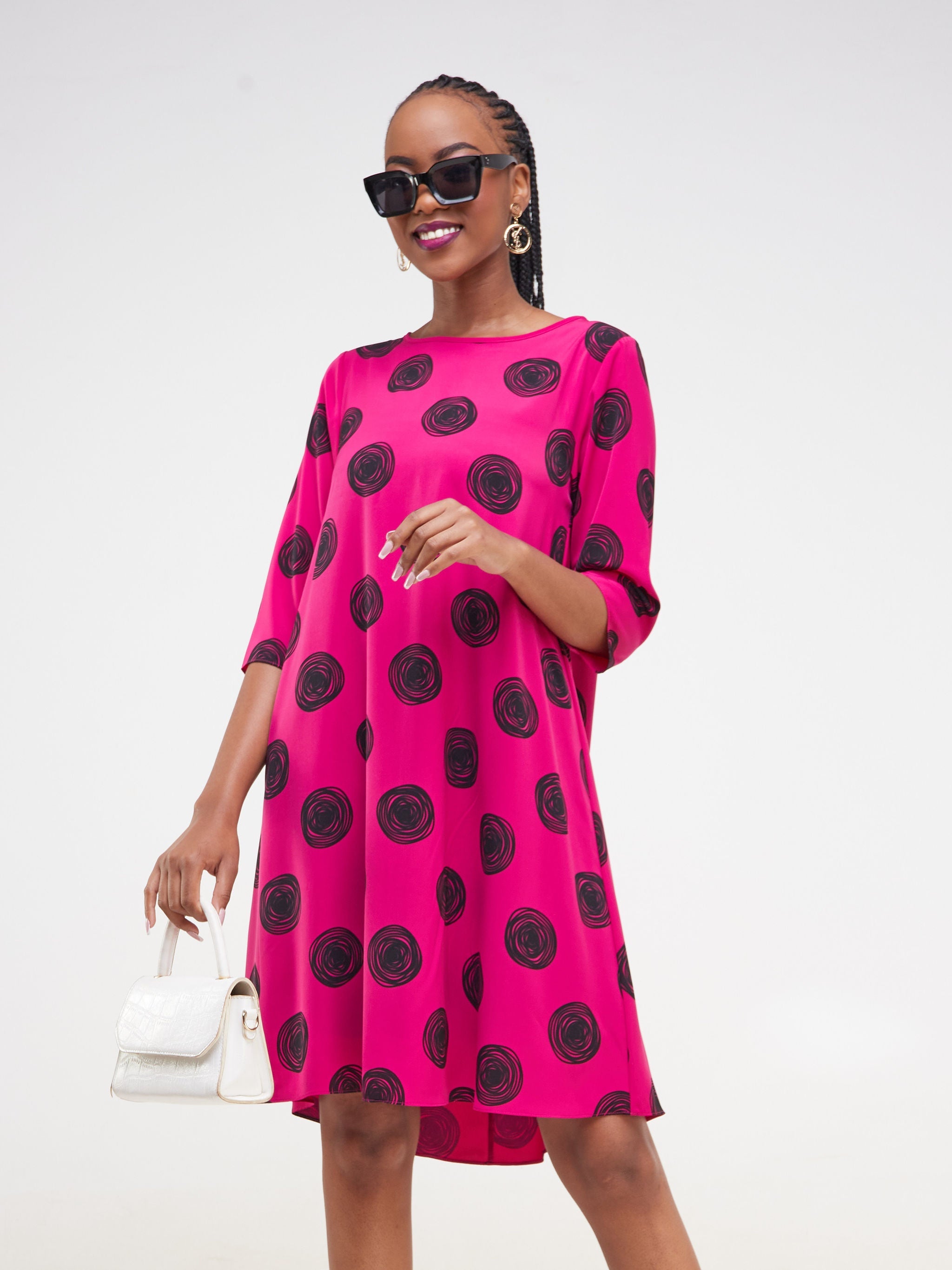 Vivo Basic Ayo Tent Dress - Pink / Black Geometric Print