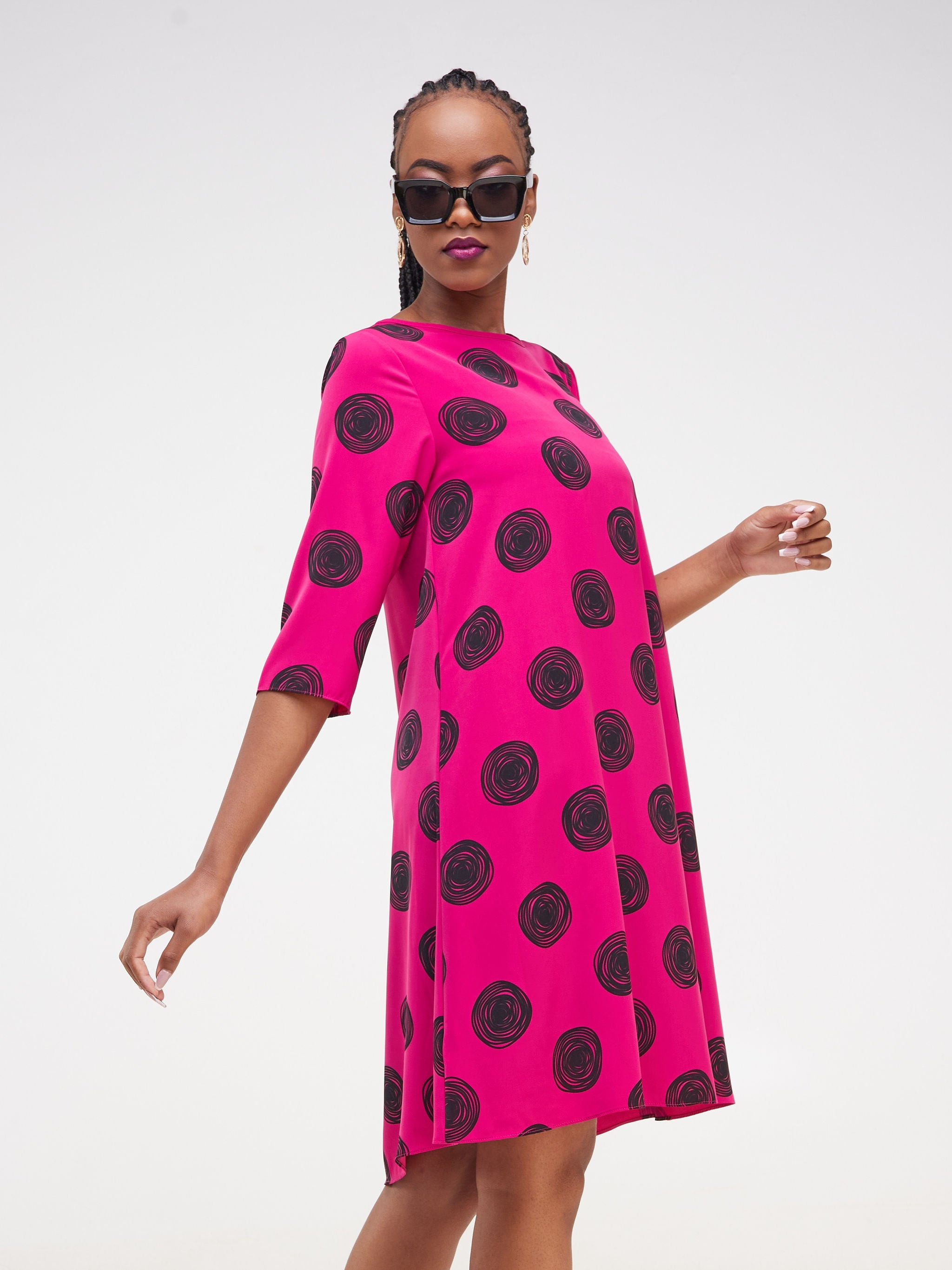 Vivo Basic Ayo Tent Dress - Pink / Black Geometric Print