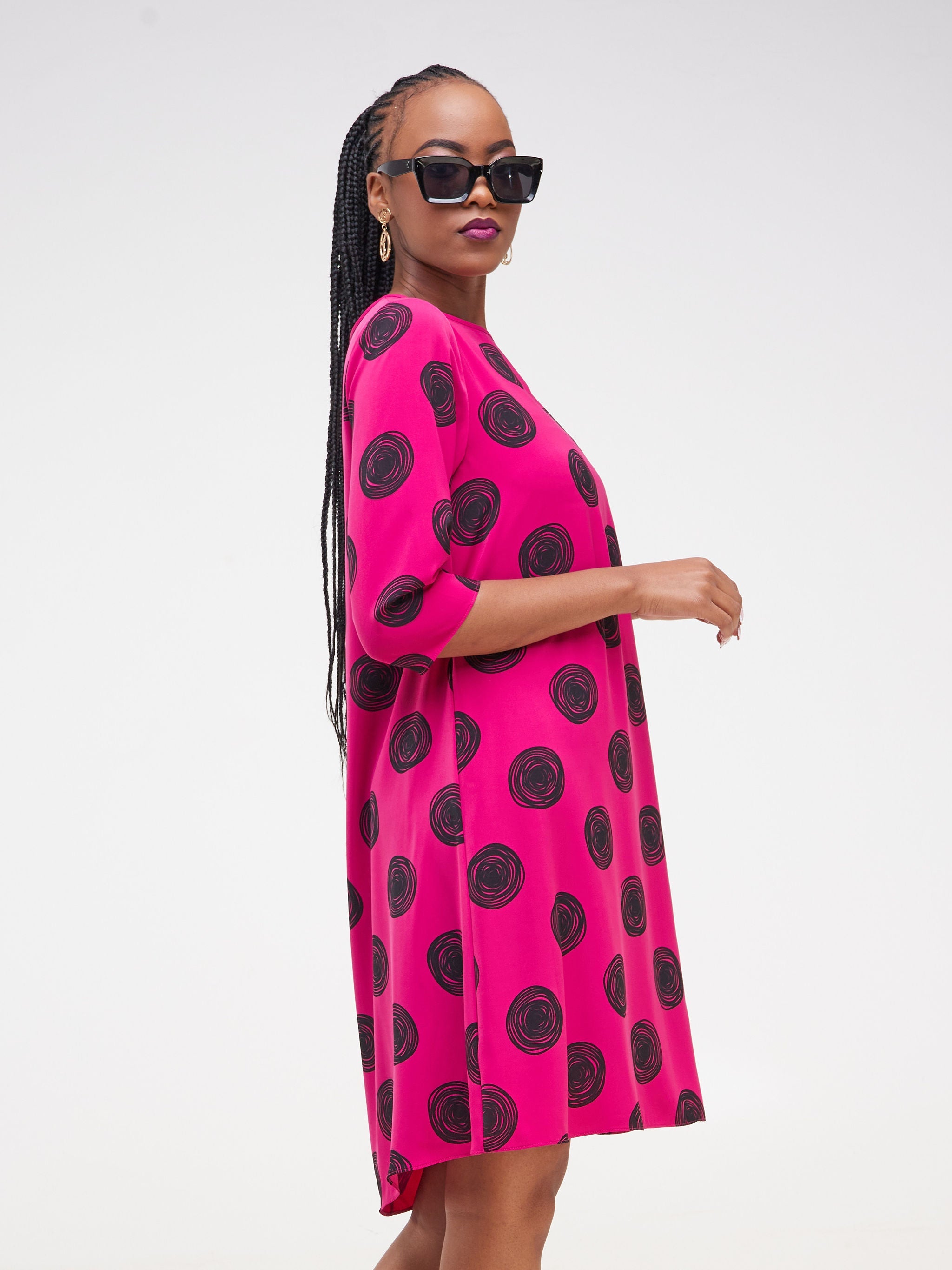 Vivo Basic Ayo Tent Dress - Pink / Black Geometric Print