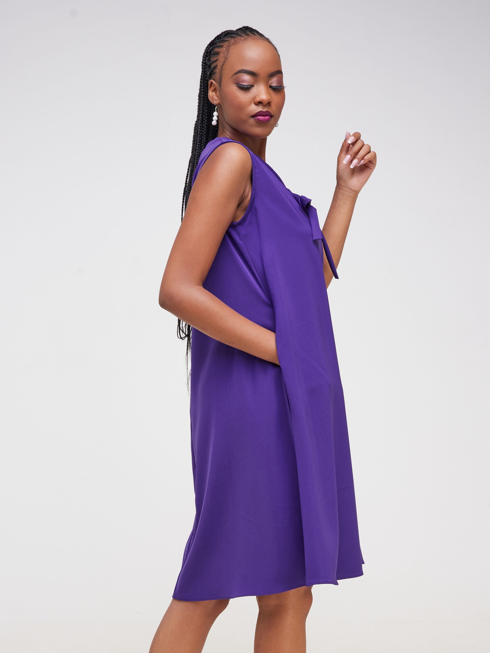 Vivo Imali Sleeveless V-Neck Tie Tent Dress - Dark Purple