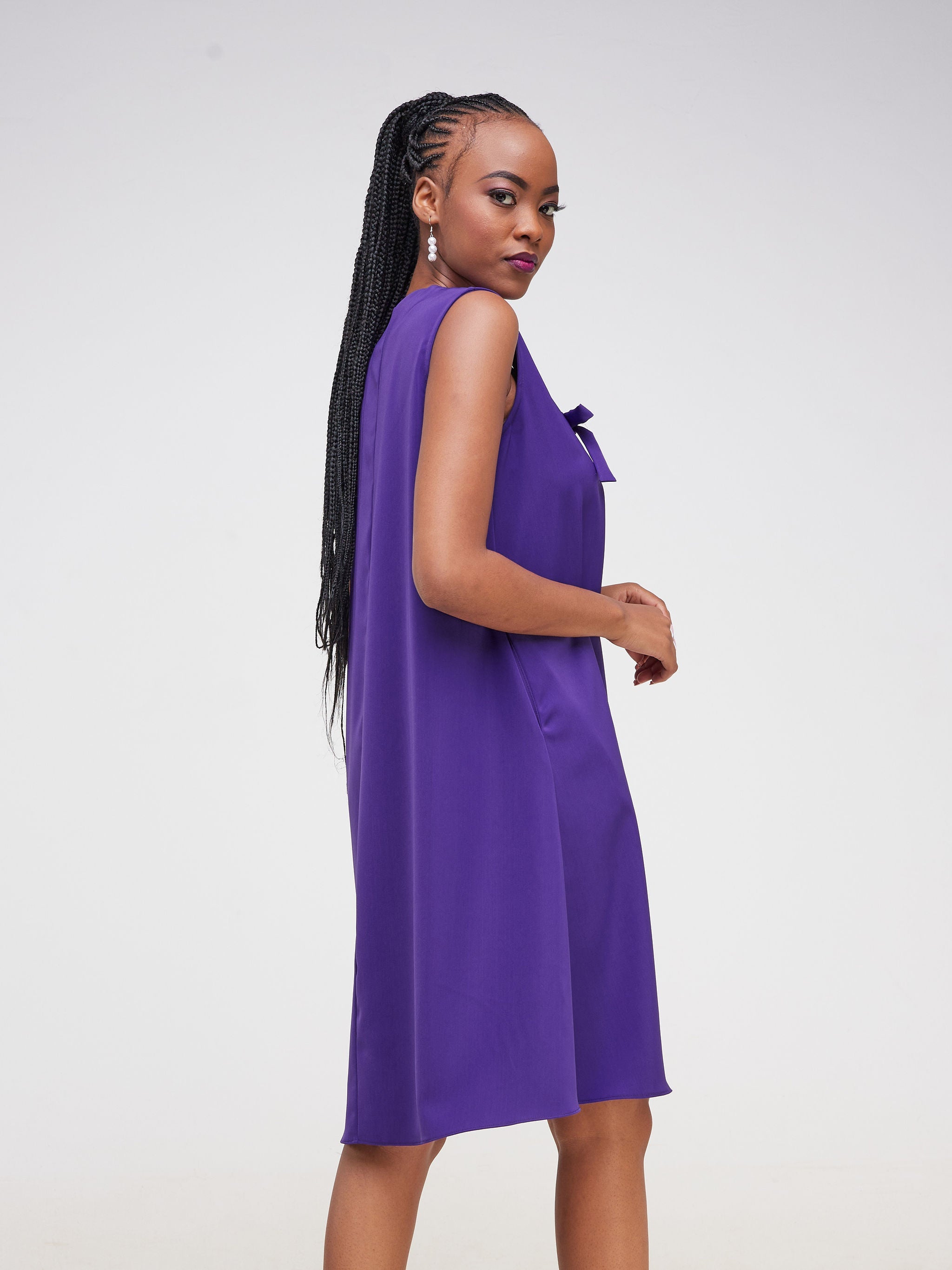 Vivo Imali Sleeveless V-Neck Tie Tent Dress - Dark Purple