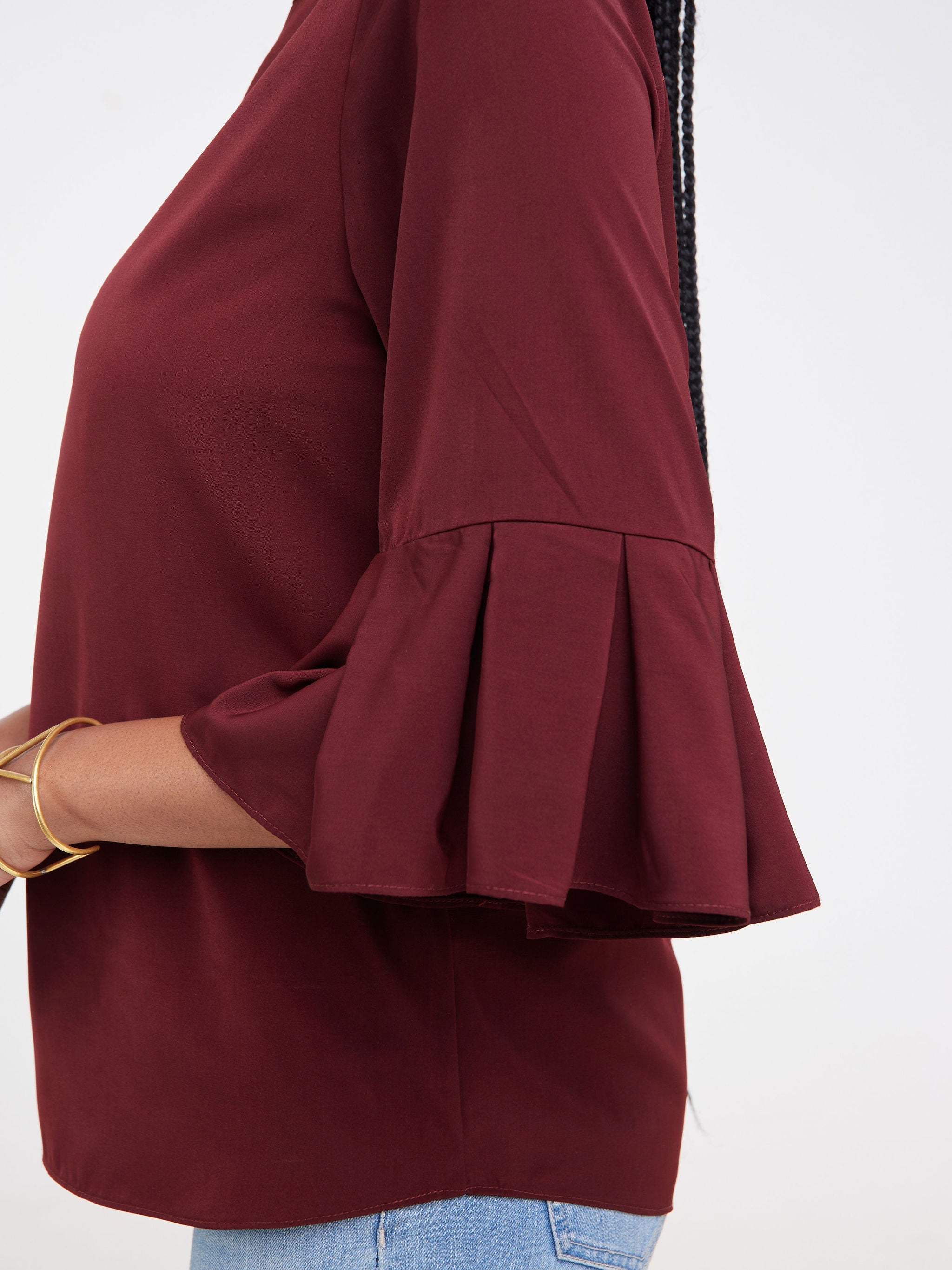 Vivo Zawadi Pleated Sleeve Top - Maroon