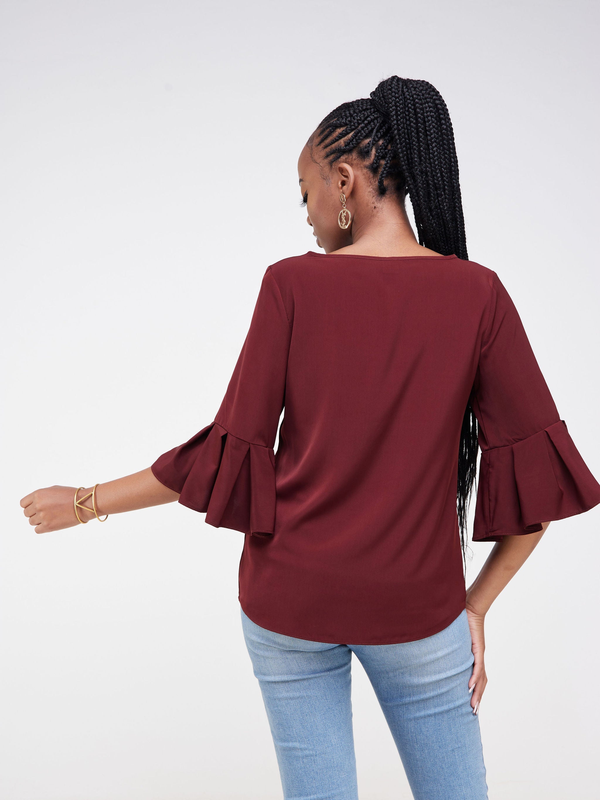 Vivo Zawadi Pleated Sleeve Top - Maroon