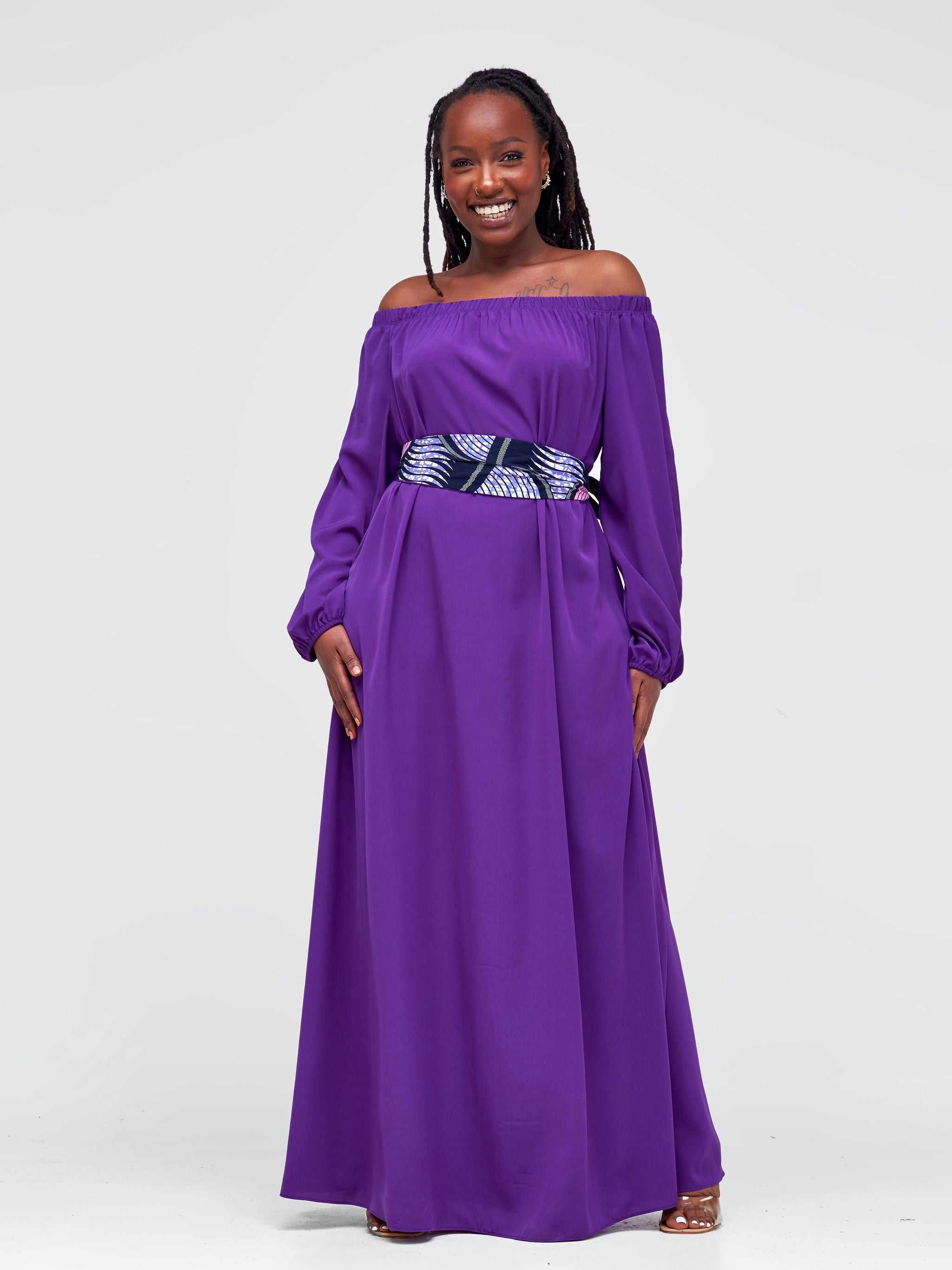 Vivo Yumi Off Shoulder Maxi Dress - Purple