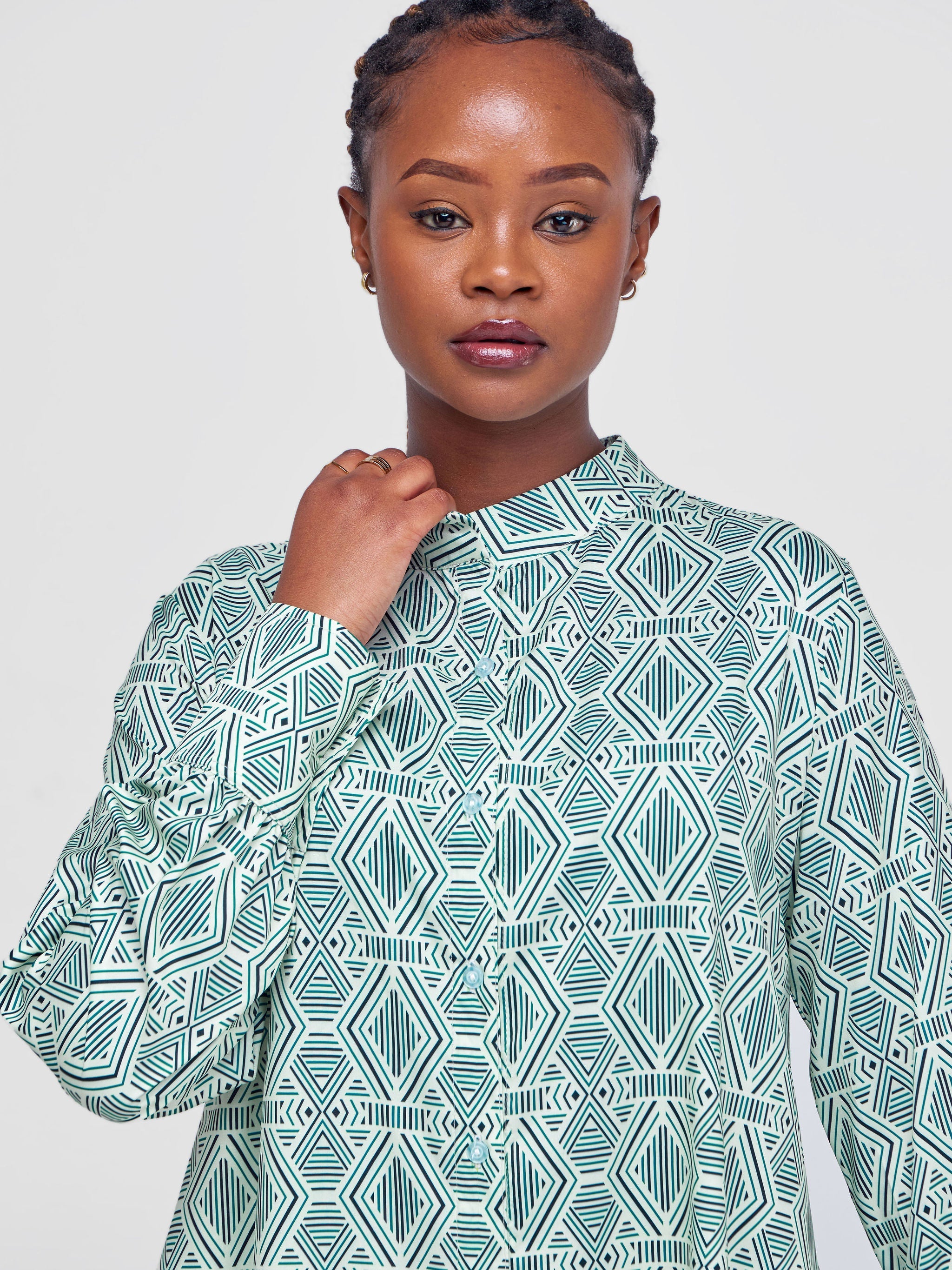 Vivo Jasiri Tent Shirt Dress - Green / Black Geometric Print