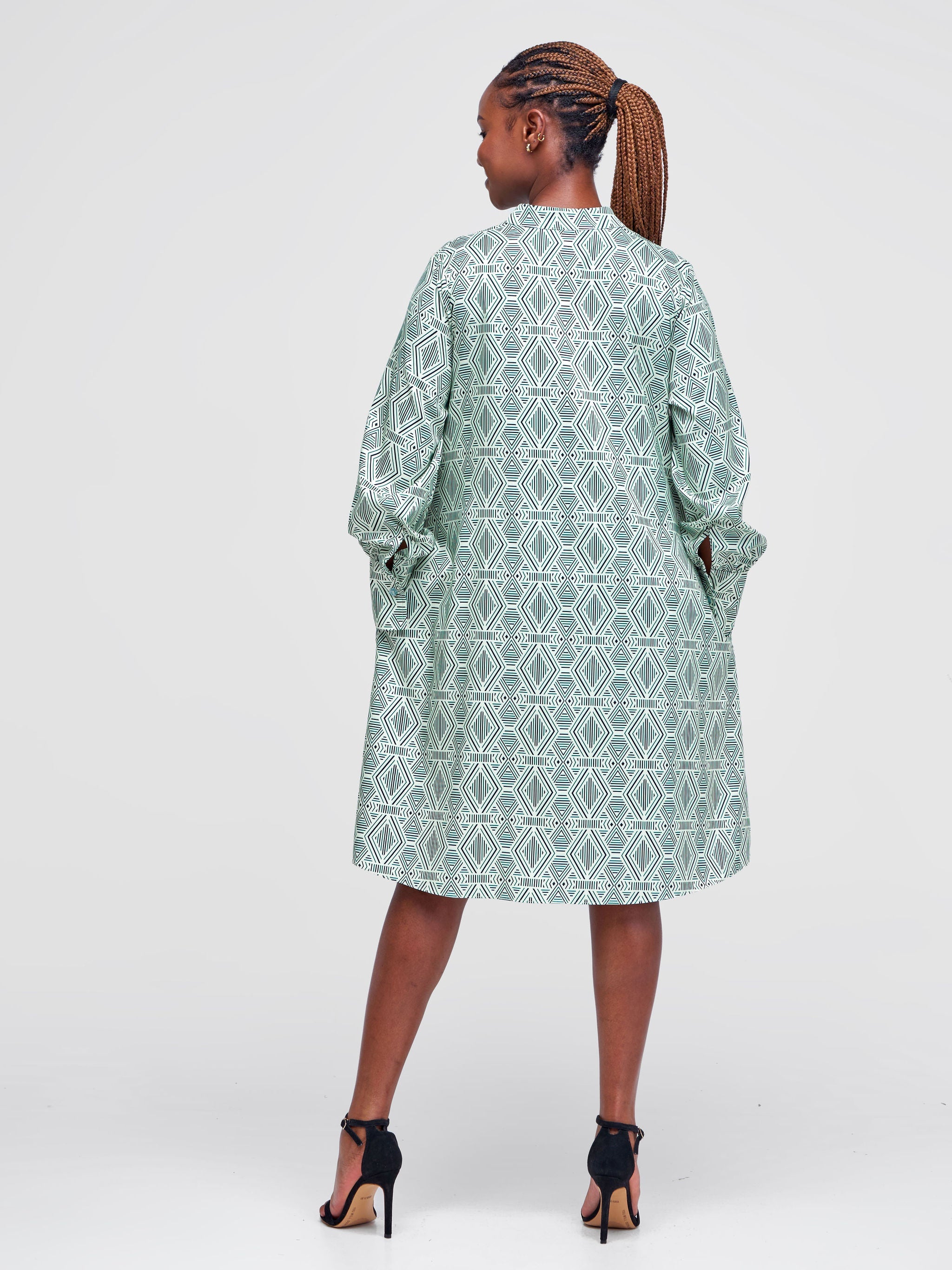 Vivo Jasiri Tent Shirt Dress - Green / Black Geometric Print