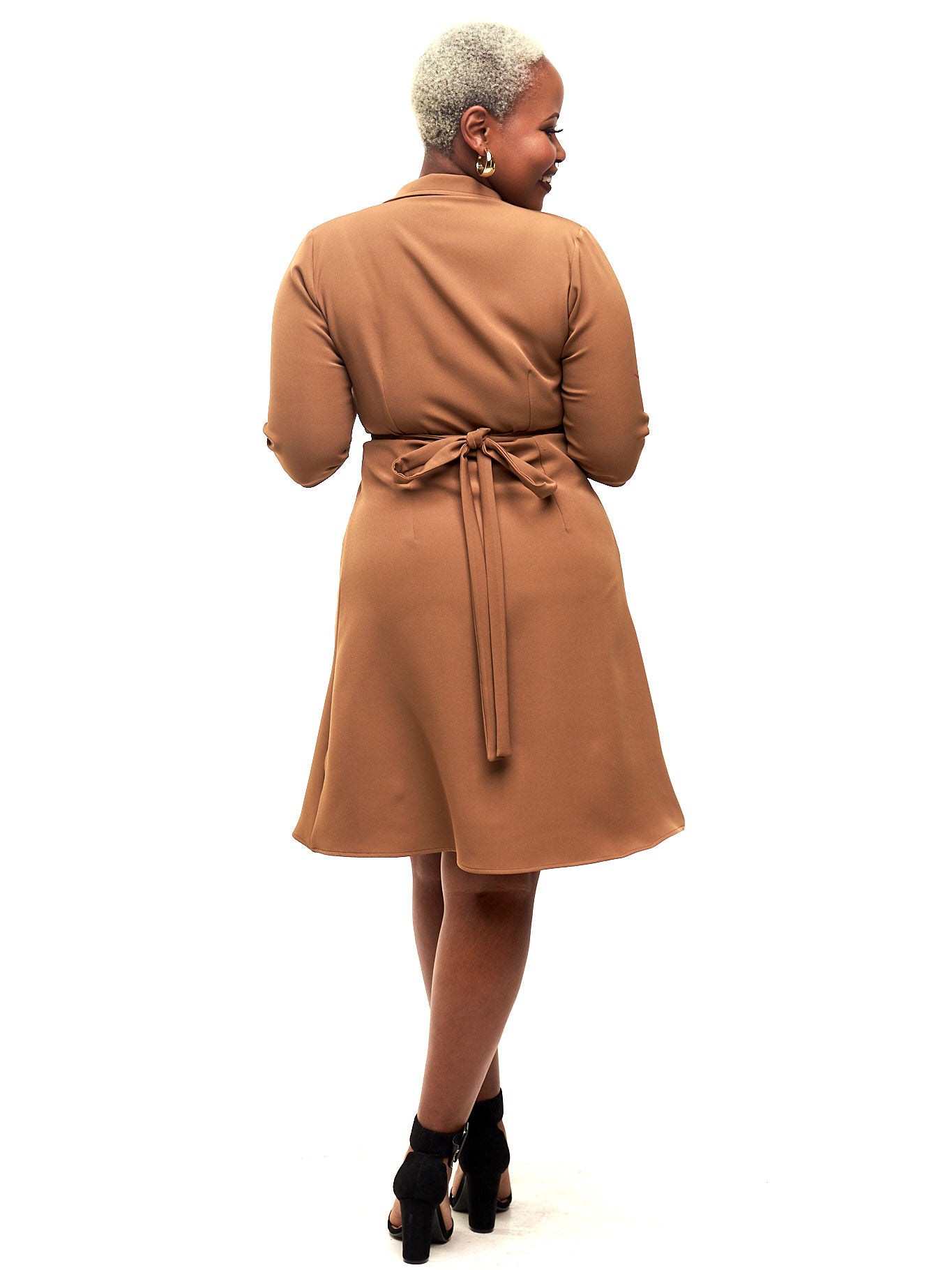 Vivo Taji 3/4 Sleeve Wrap Dress - Brown