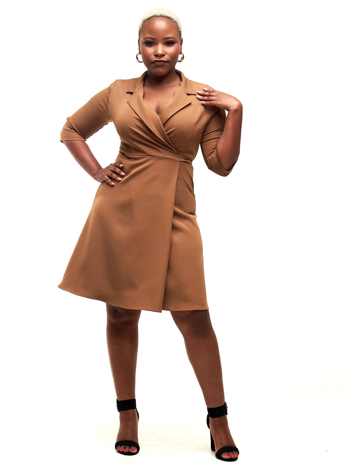 Vivo Taji 3/4 Sleeve Wrap Dress - Brown