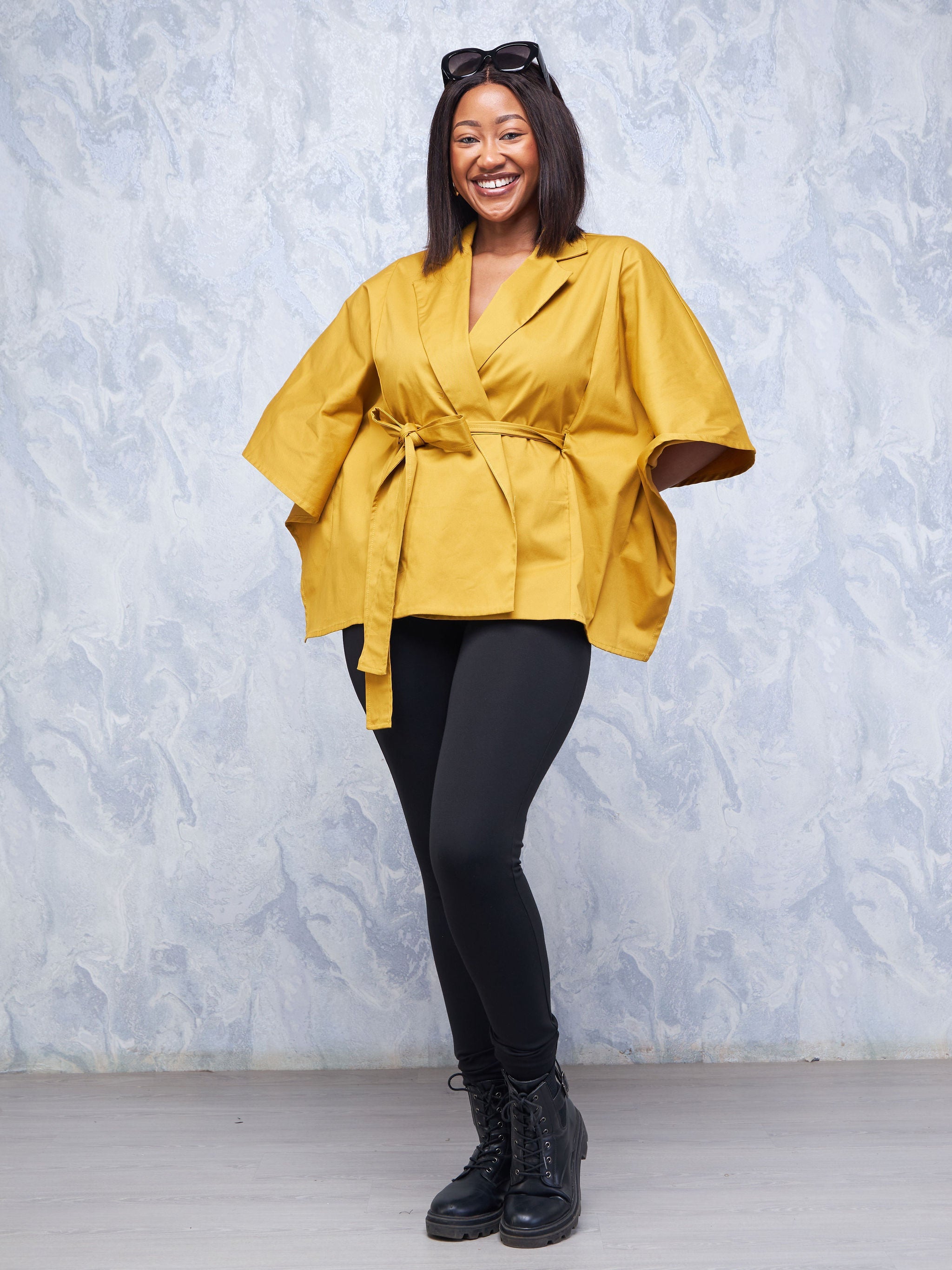 Safari Hawi Lapel Poncho - Mustard