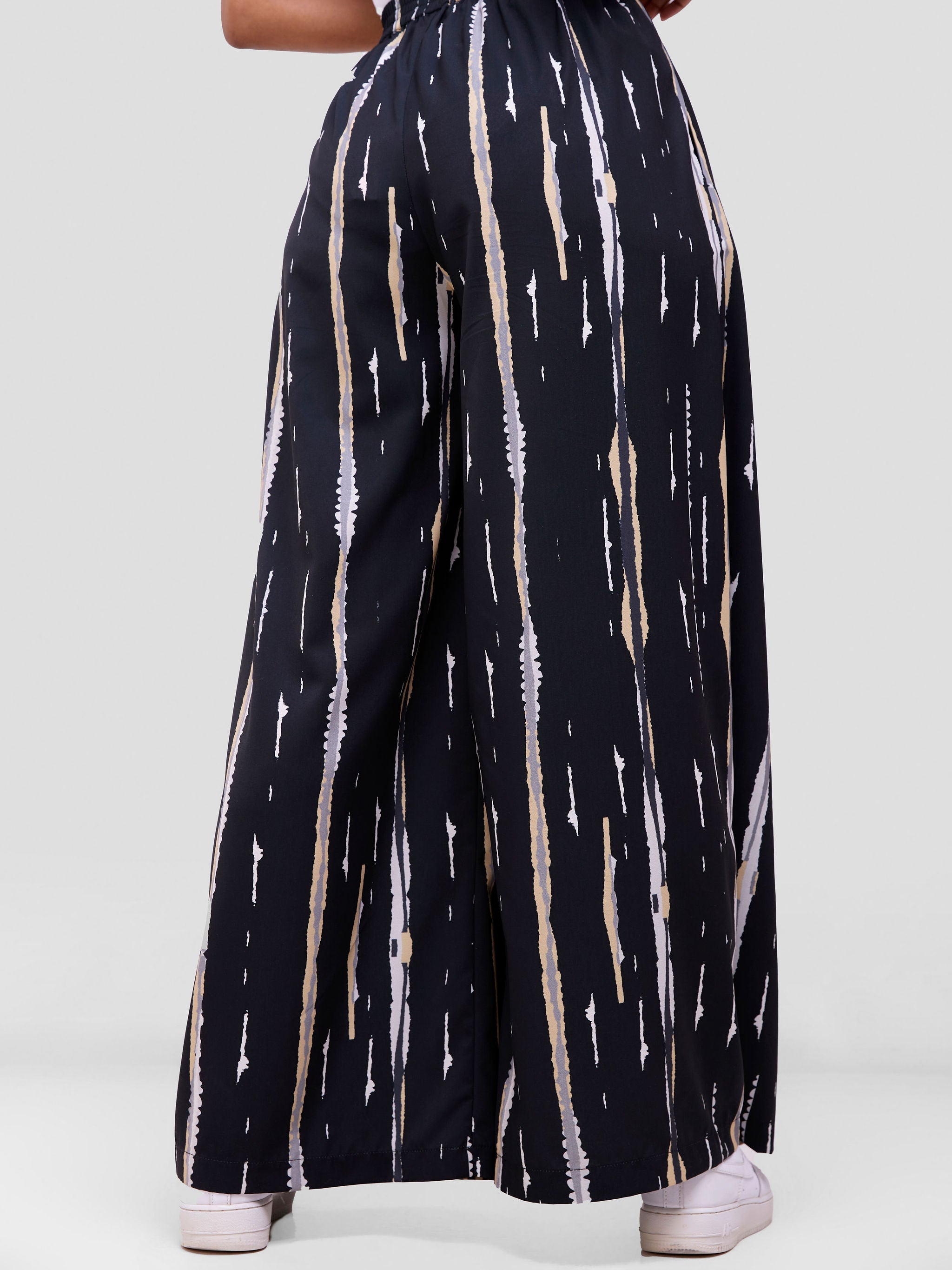 Vivo Soleil Wide leg Pleated Pants - Black / Taupe Nuru Print