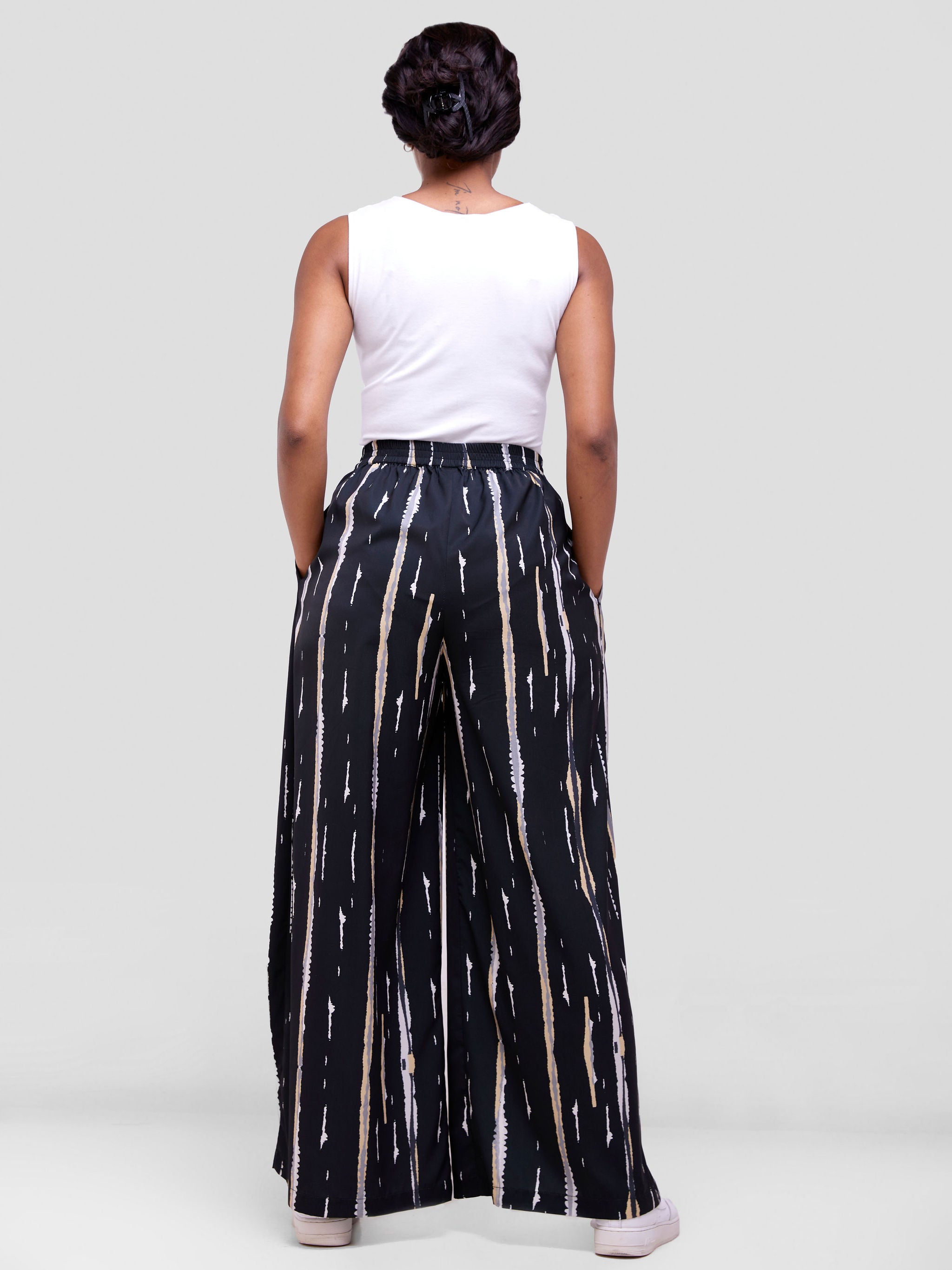 Vivo Soleil Wide leg Pleated Pants - Black / Taupe Nuru Print