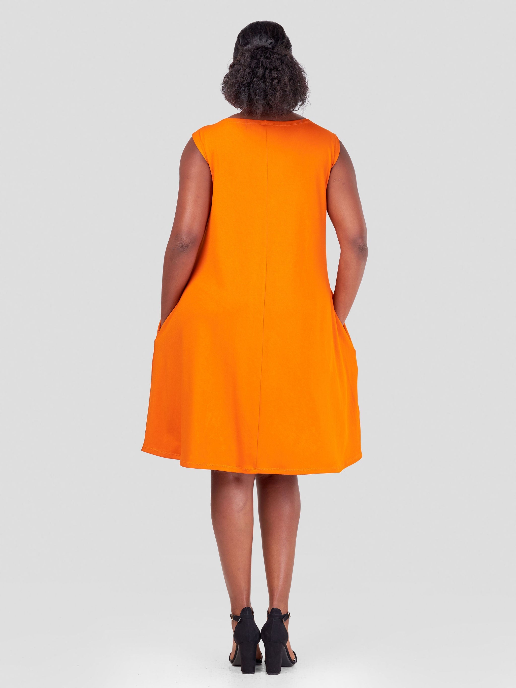 Vivo Basic Julia Back Pleat Knee Length Dress - Burnt Orange