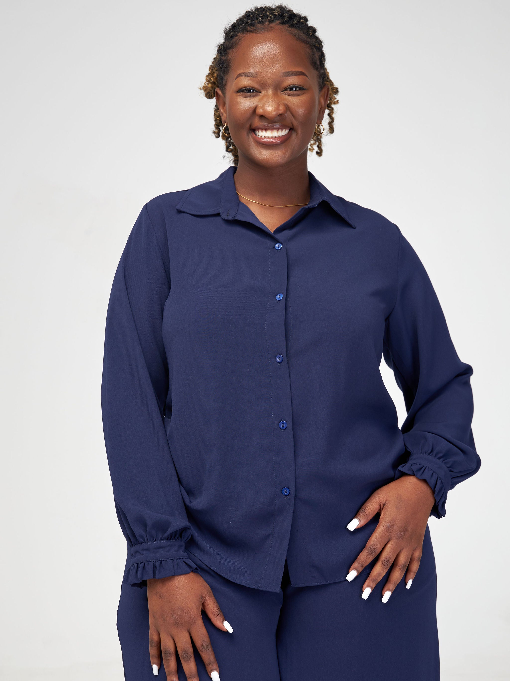 Navy blue store ruffle shirt