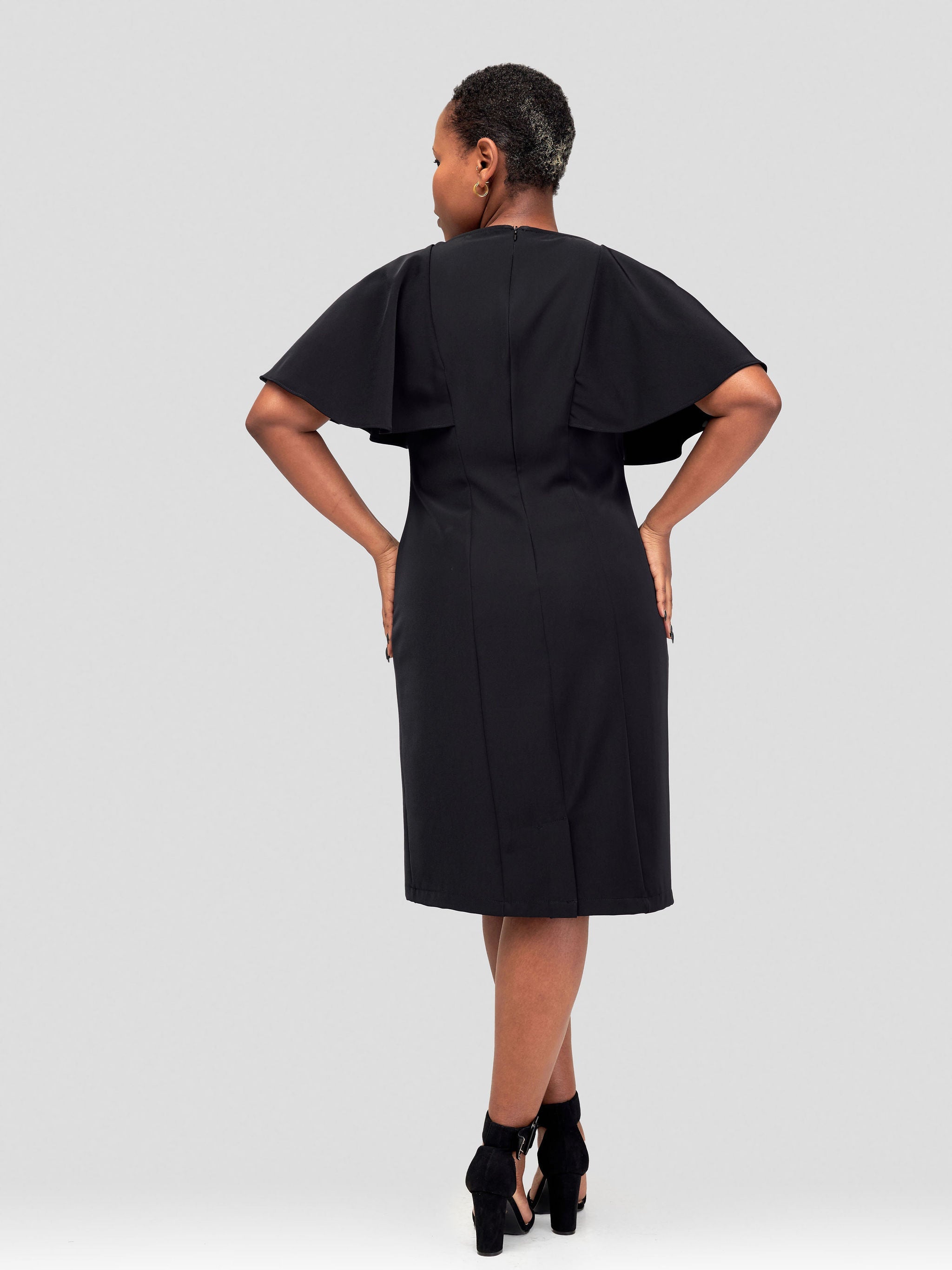 Vivo Sani Cape Sleeve Round Neck Sheath Dress - Black