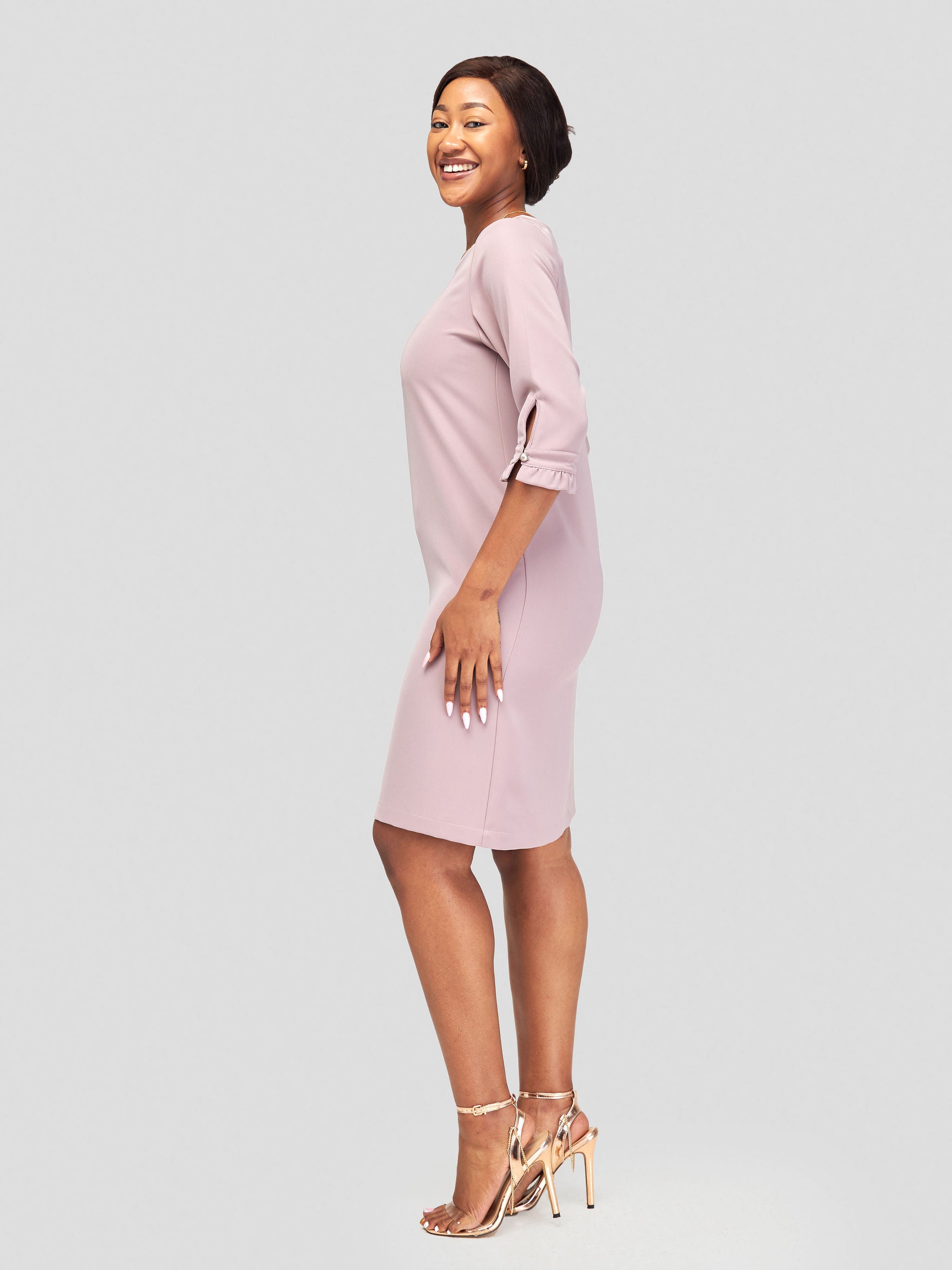 Vivo Sani 3/4 Sleeve Shift Dress - Dark Taupe