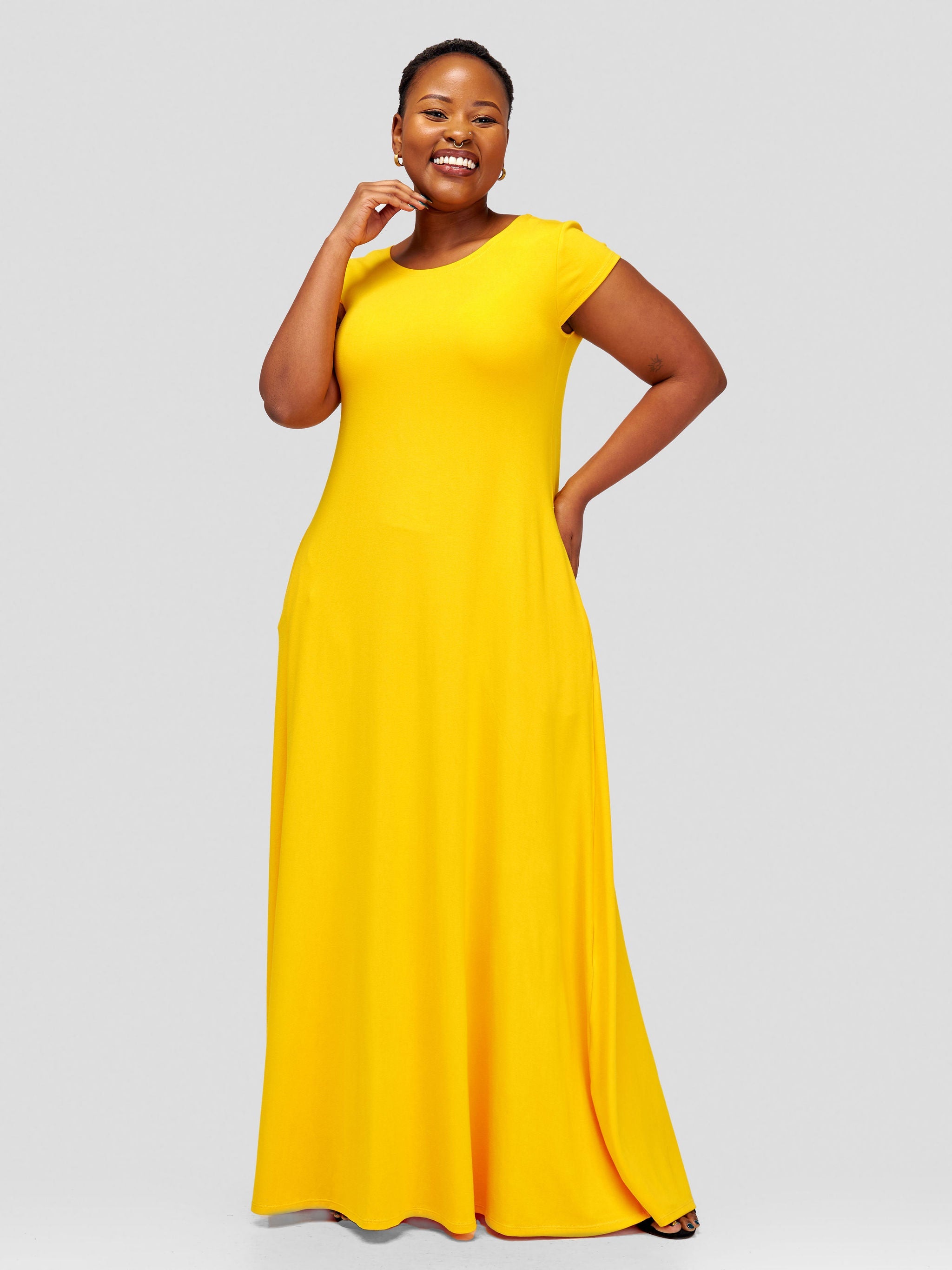 Vivo Leila Cap Sleeve Tent Maxi Dress Yellow Vivo Woman Uganda