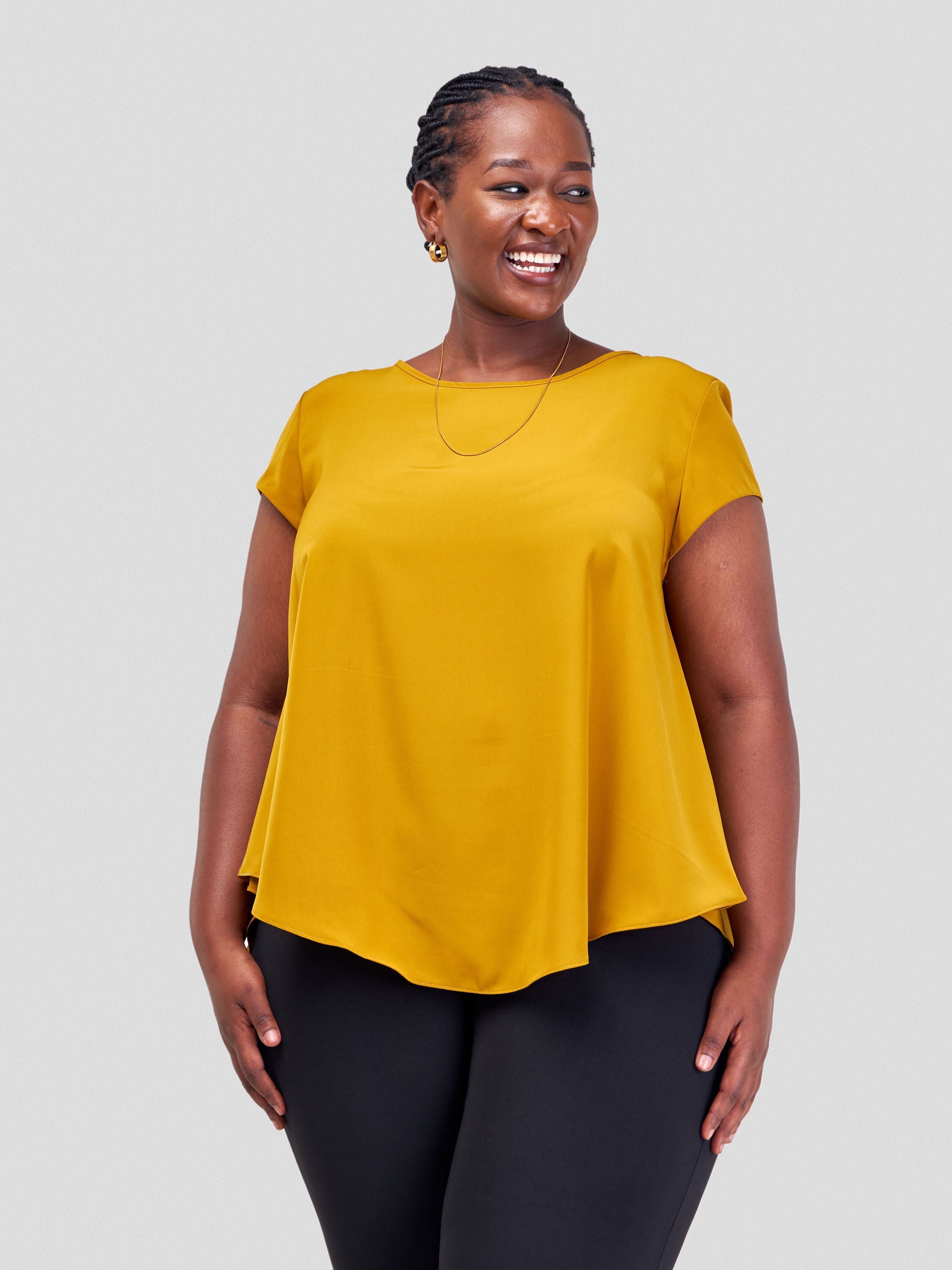 Vivo Amara Cap Sleeve Drape Top - Mustard