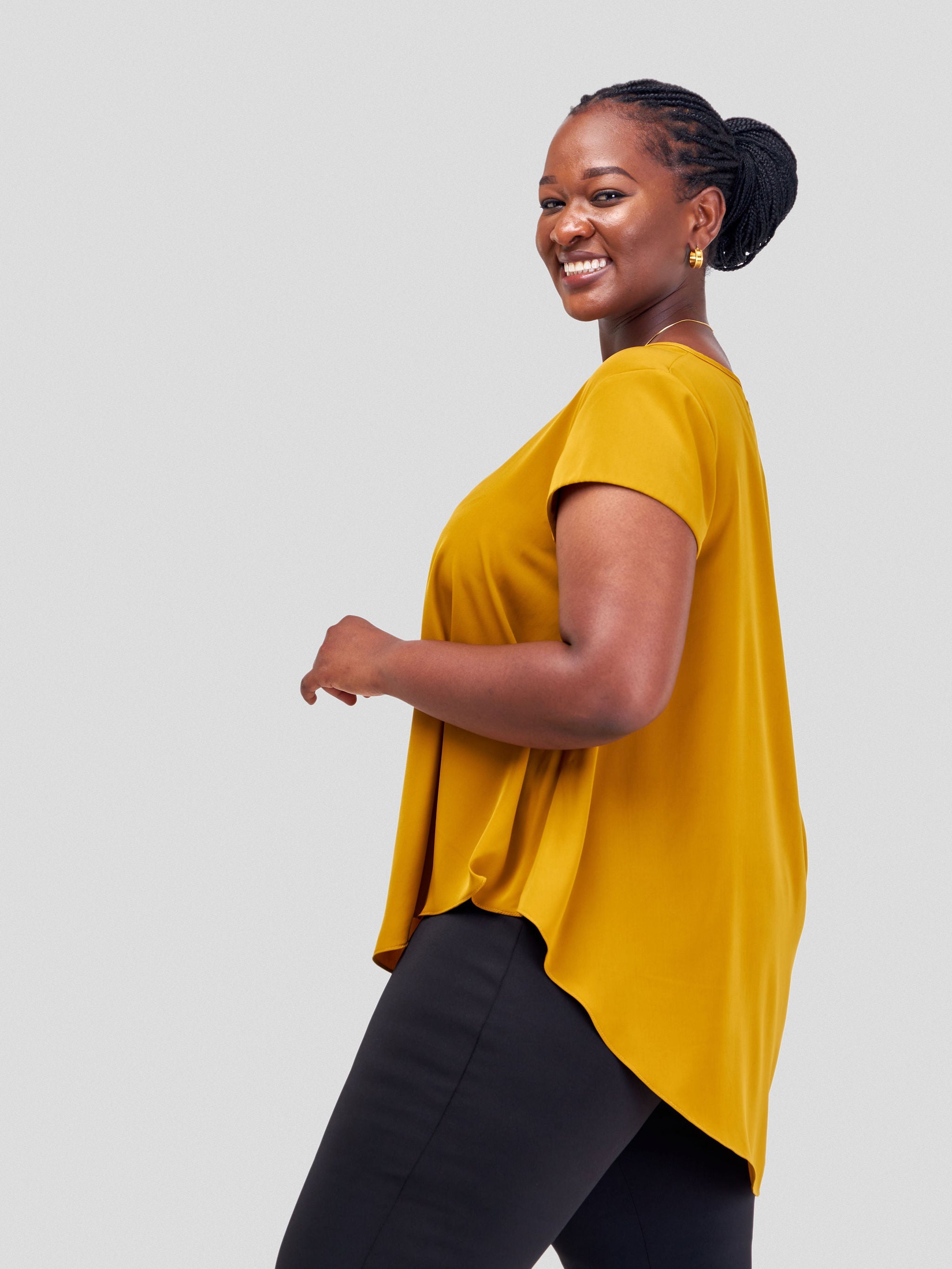 Vivo Amara Cap Sleeve Drape Top - Mustard