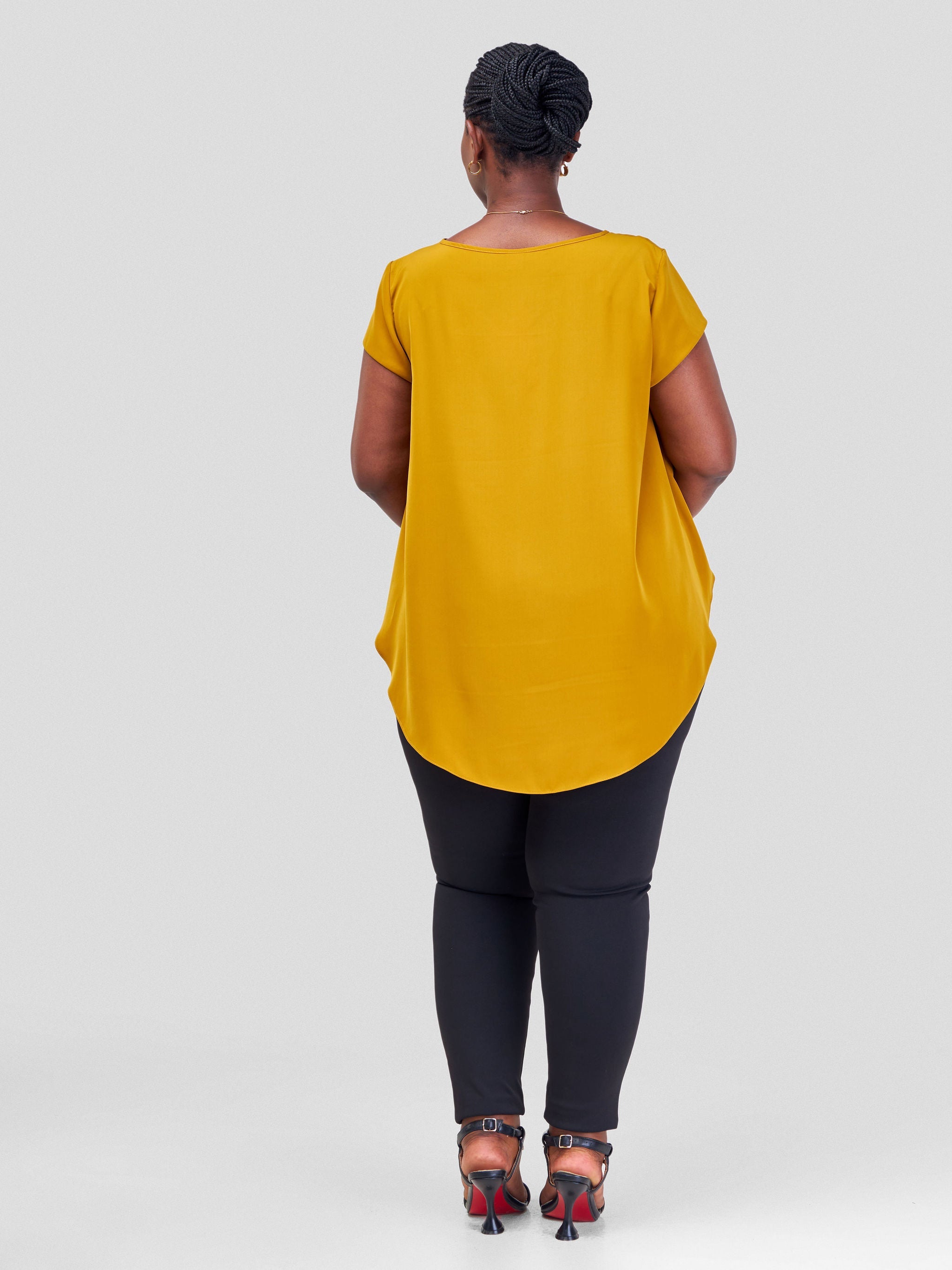 Vivo Amara Cap Sleeve Drape Top - Mustard