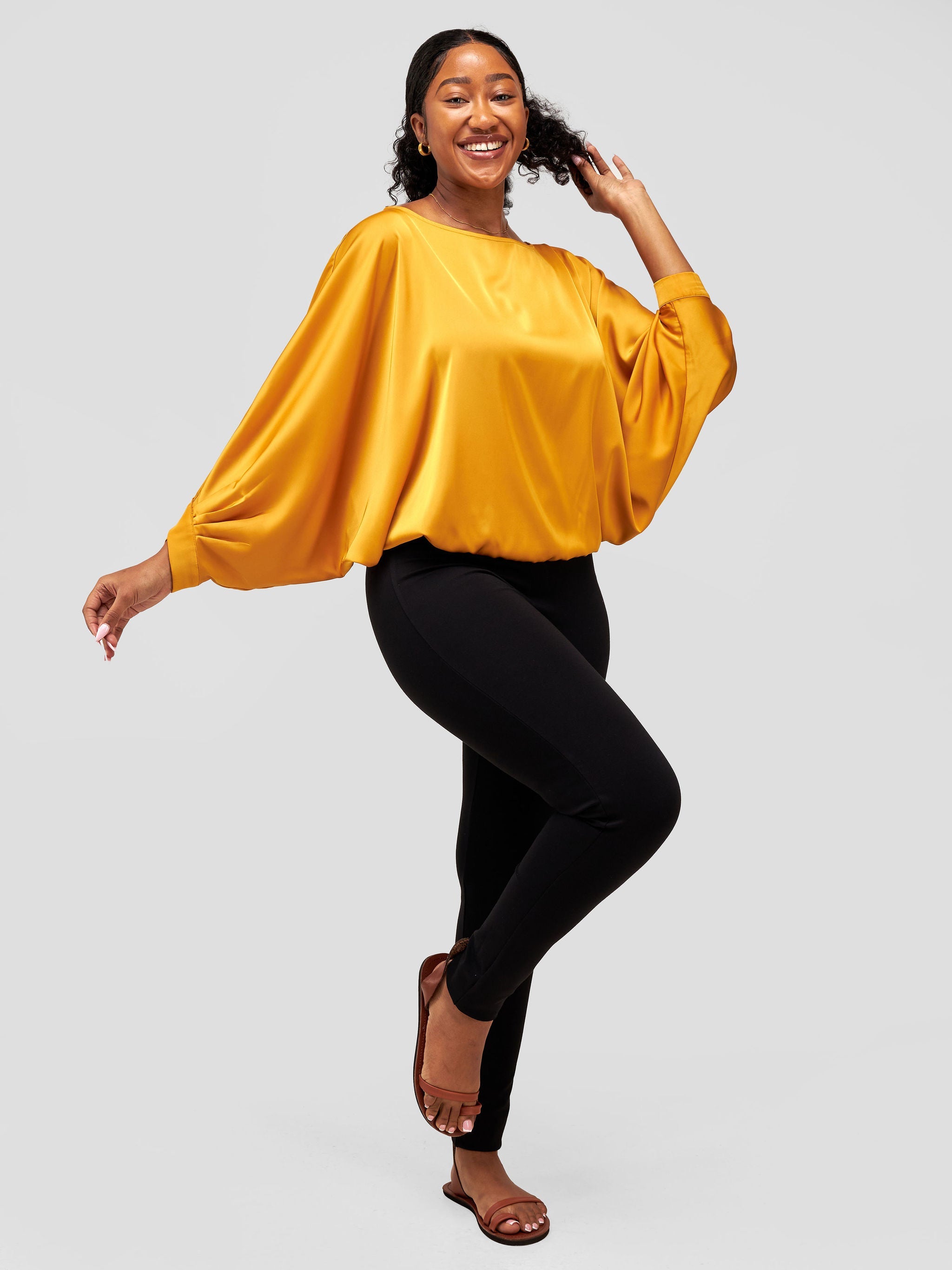 Vivo Sawari Crossed Cuff Batwing Top - Mustard