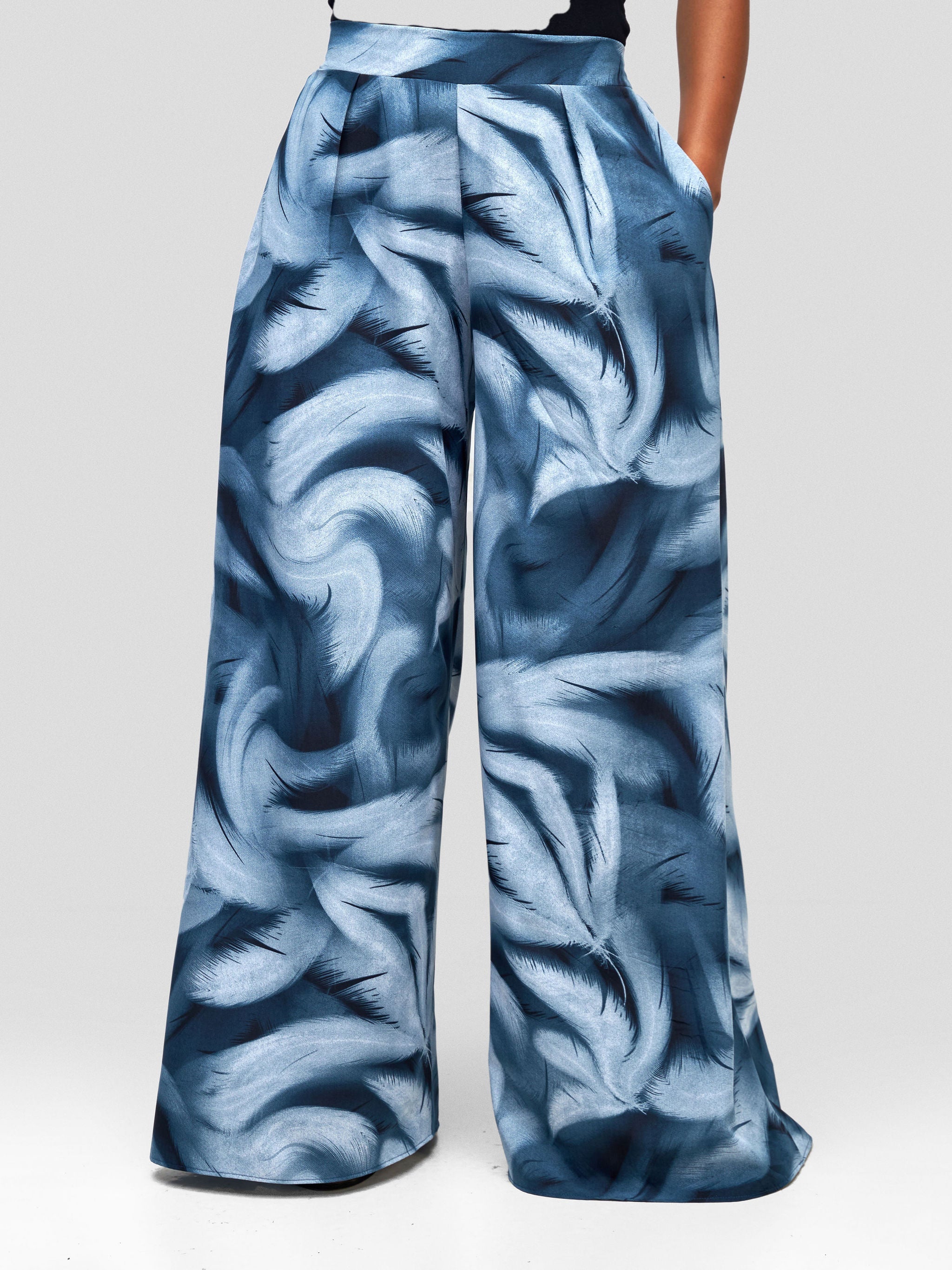 Vivo Jema Palazzo Pants - Teal / Dark Teal Feathers Print