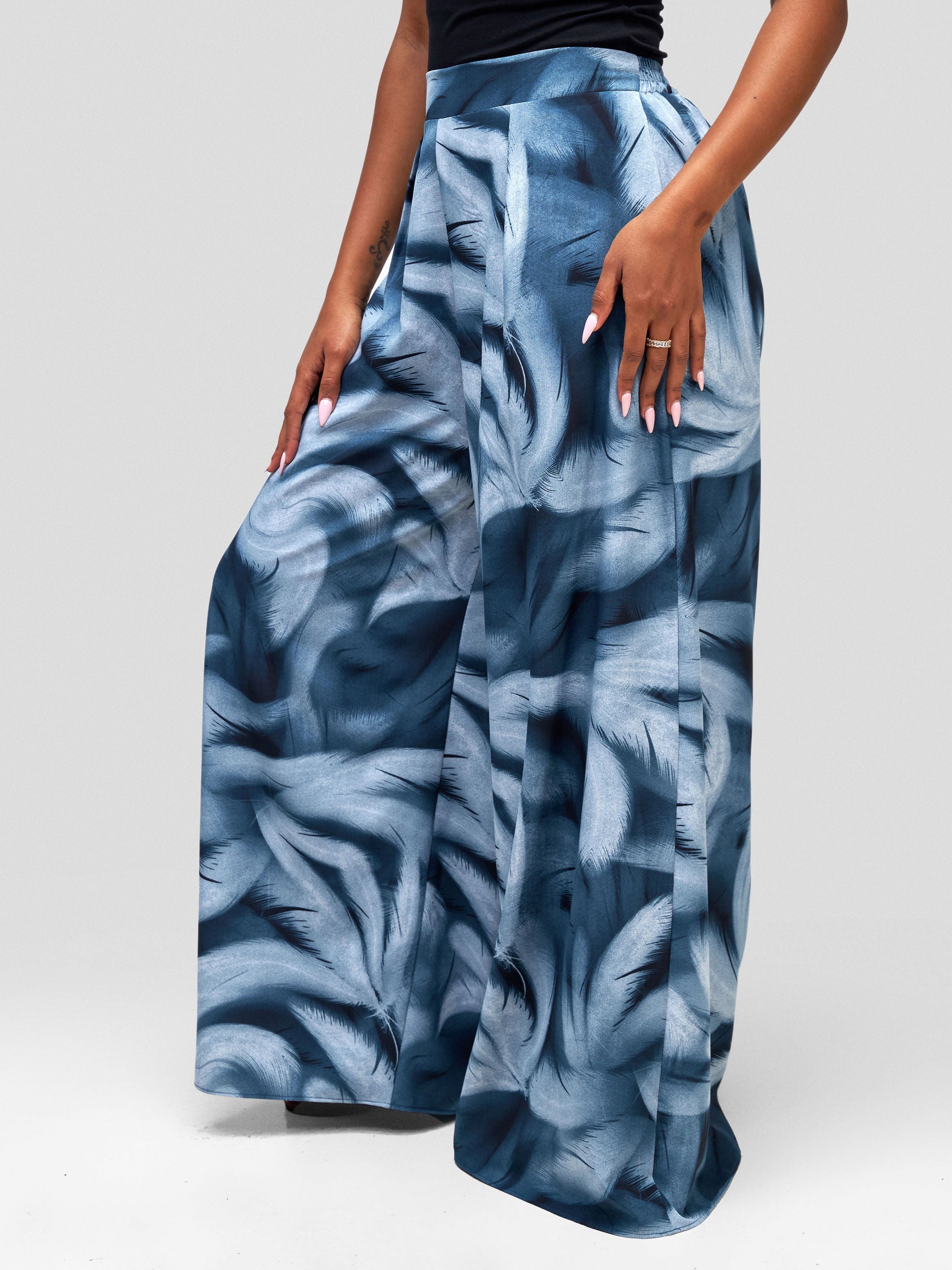 Vivo Jema Palazzo Pants - Teal / Dark Teal Feathers Print