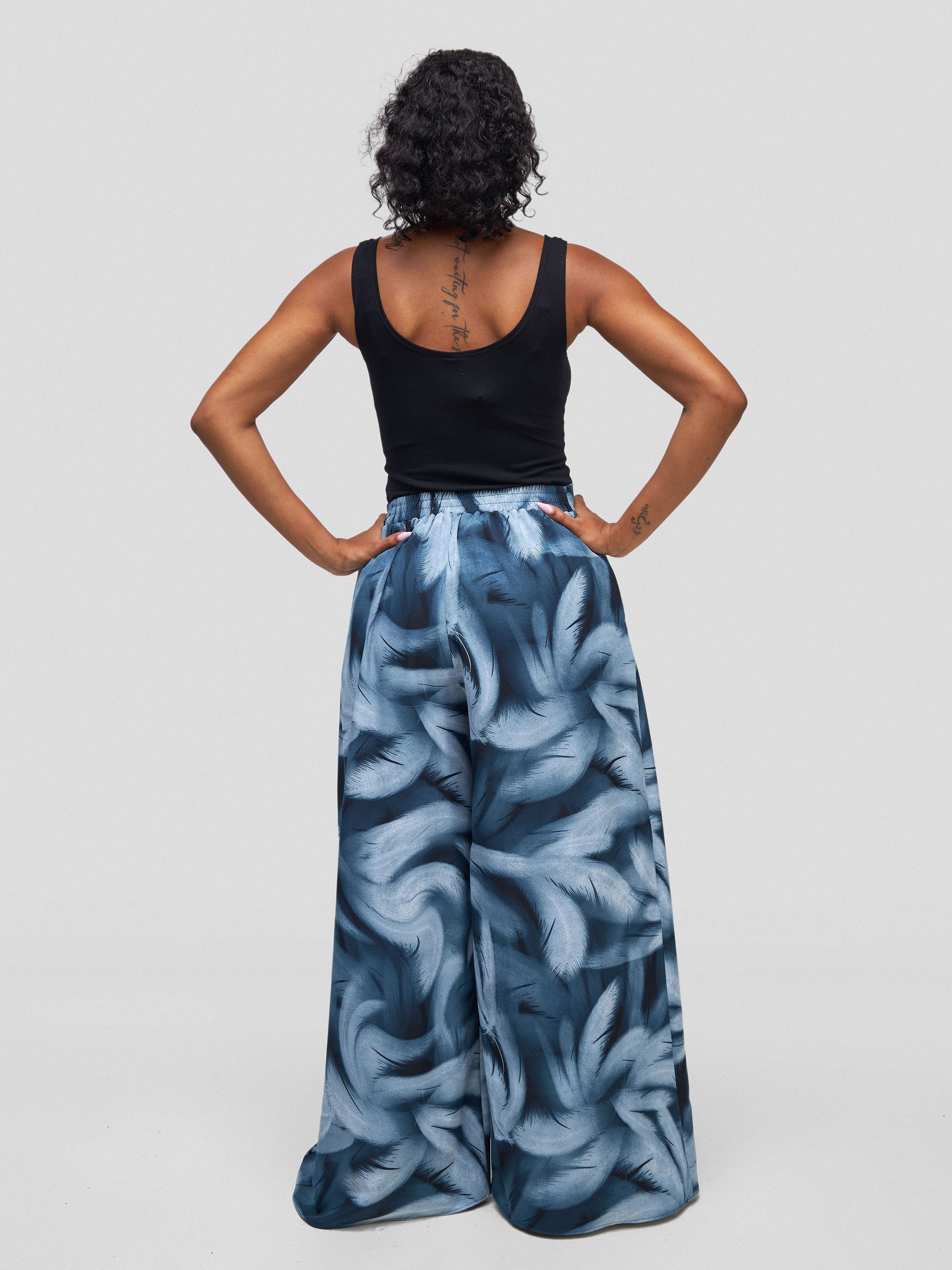 Vivo Jema Palazzo Pants - Teal / Dark Teal Feathers Print