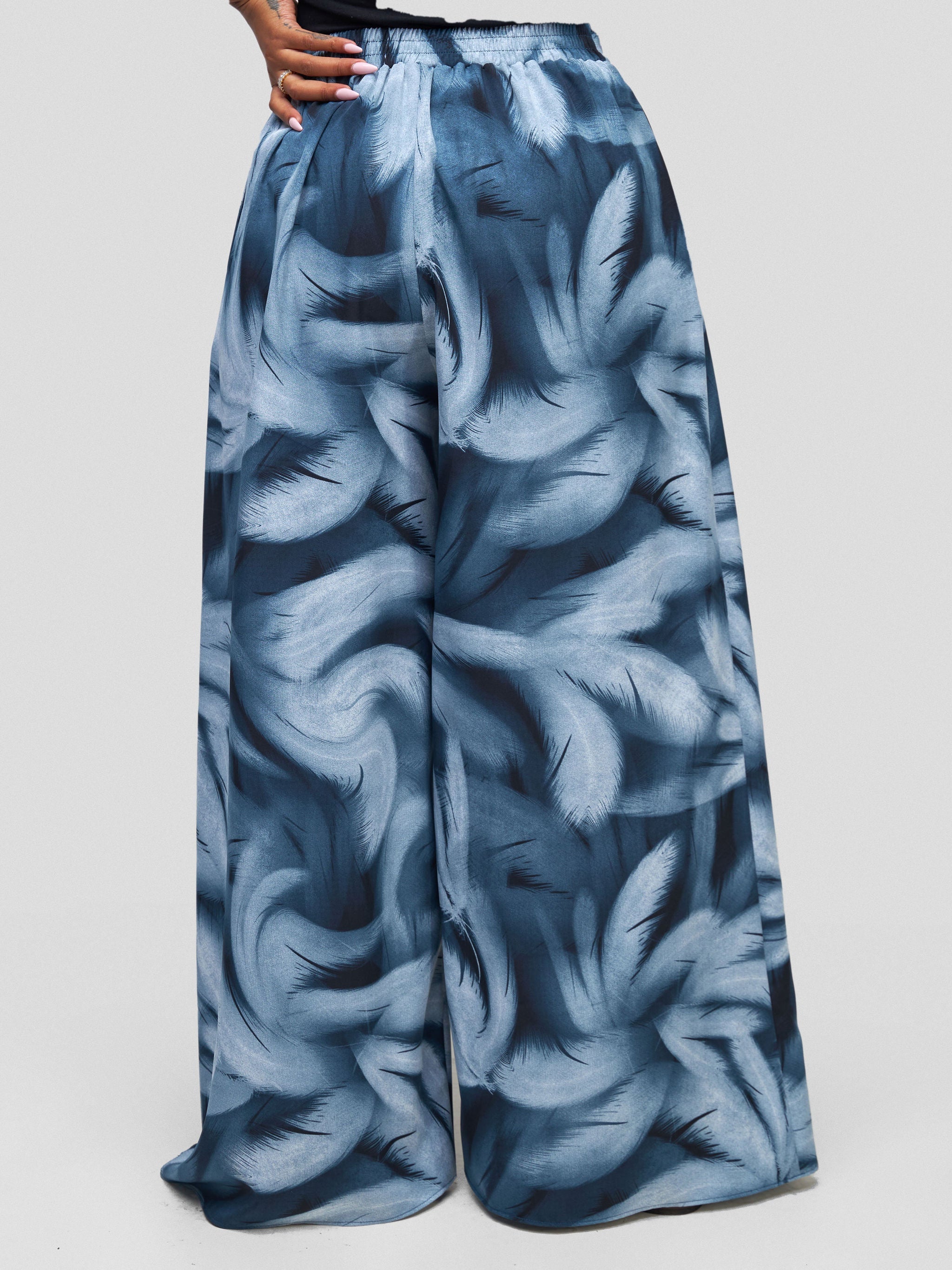 Vivo Jema Palazzo Pants - Teal / Dark Teal Feathers Print