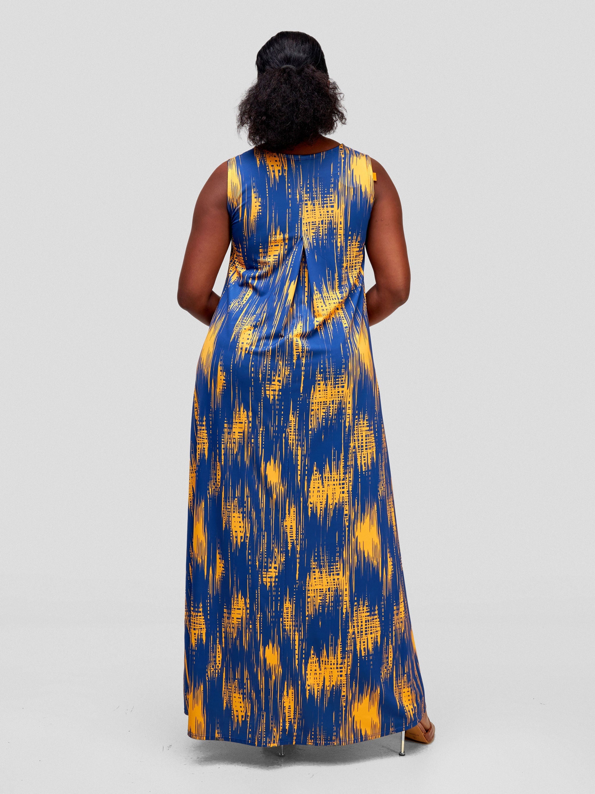 Vivo Lumi Back Pleat Maxi Dress - Navy / Mustard Abstract Pint