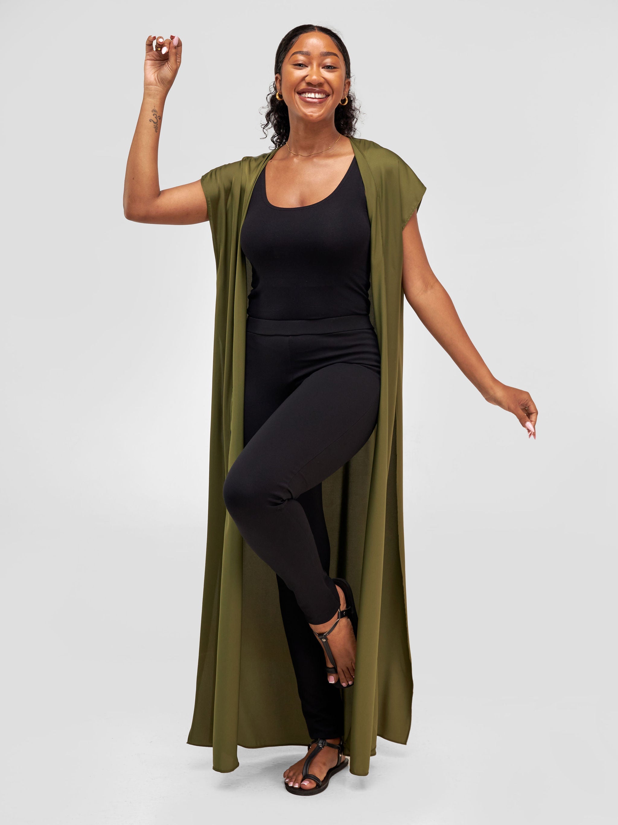 Vivo Sawari Drop Shoulder Maxi Kimono - Hunters Green