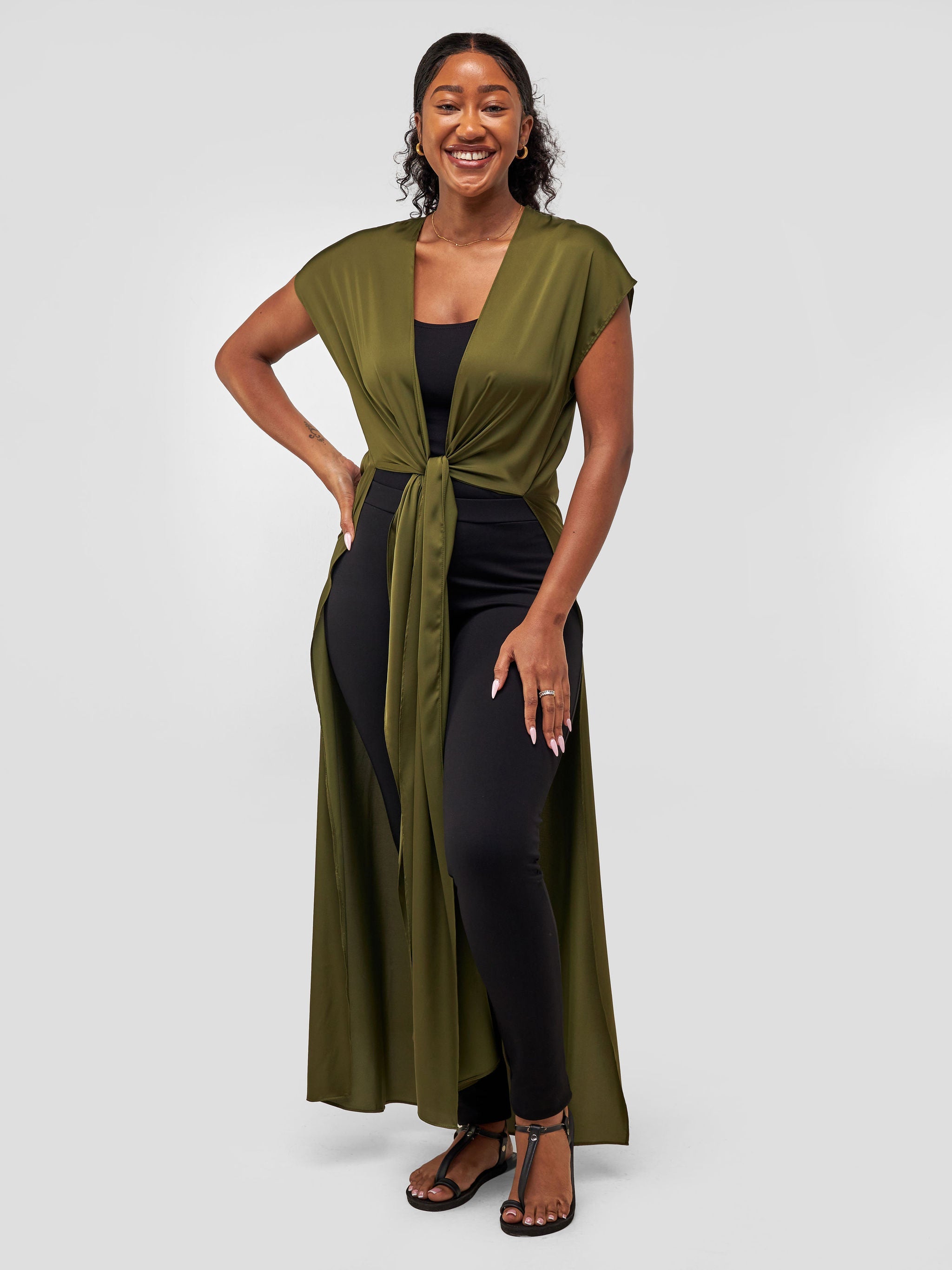 Vivo Sawari Drop Shoulder Maxi Kimono - Hunters Green