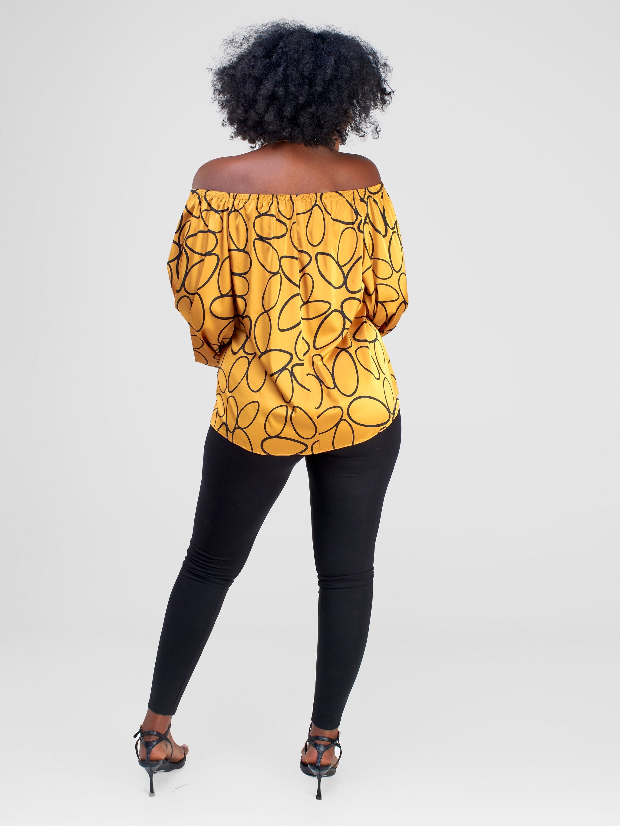 Vivo Hanabi Off - Shoulder Top - Mustard Koto Print