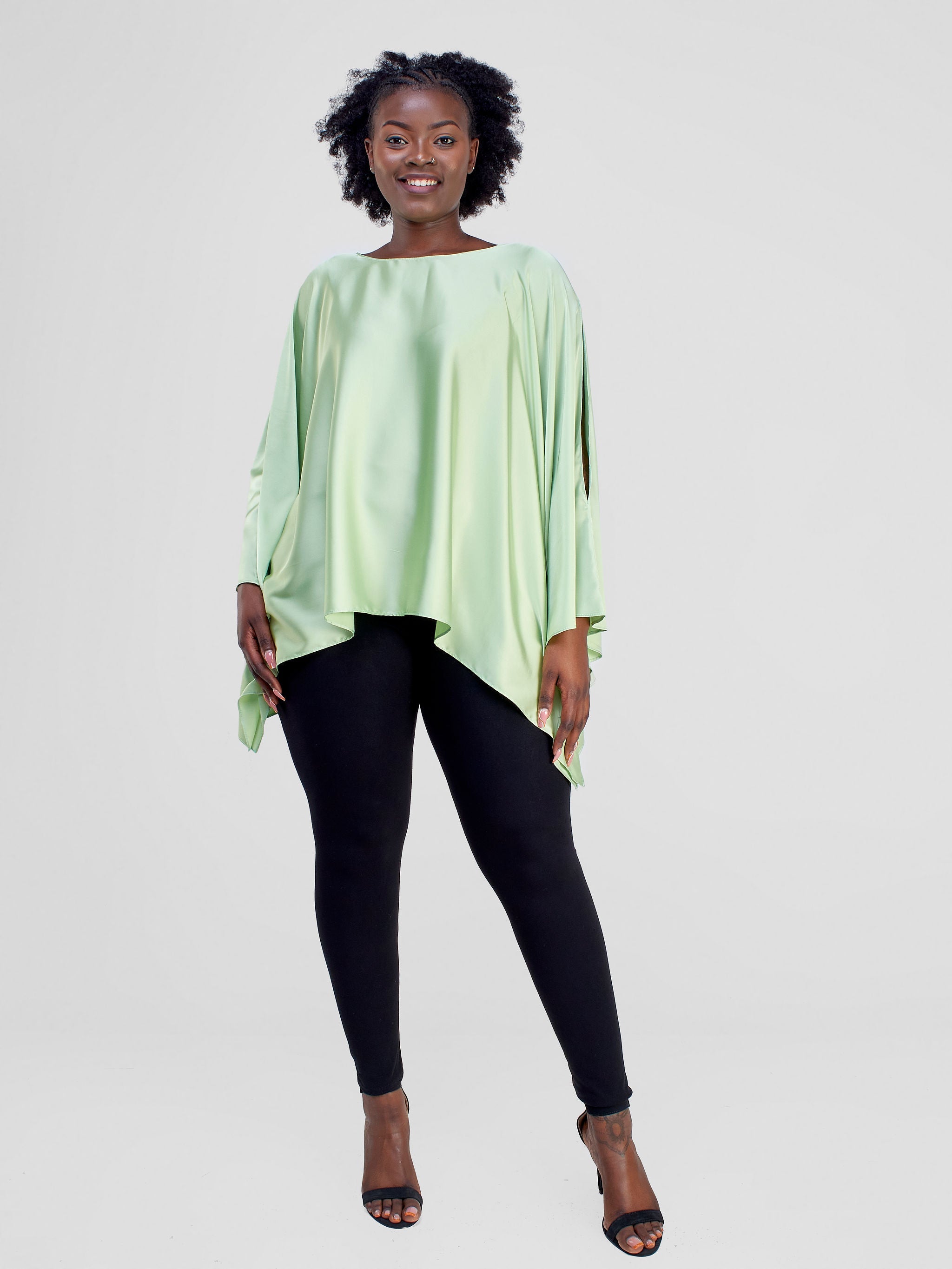 Vivo Lamu Loose Satin Top - Lime Green