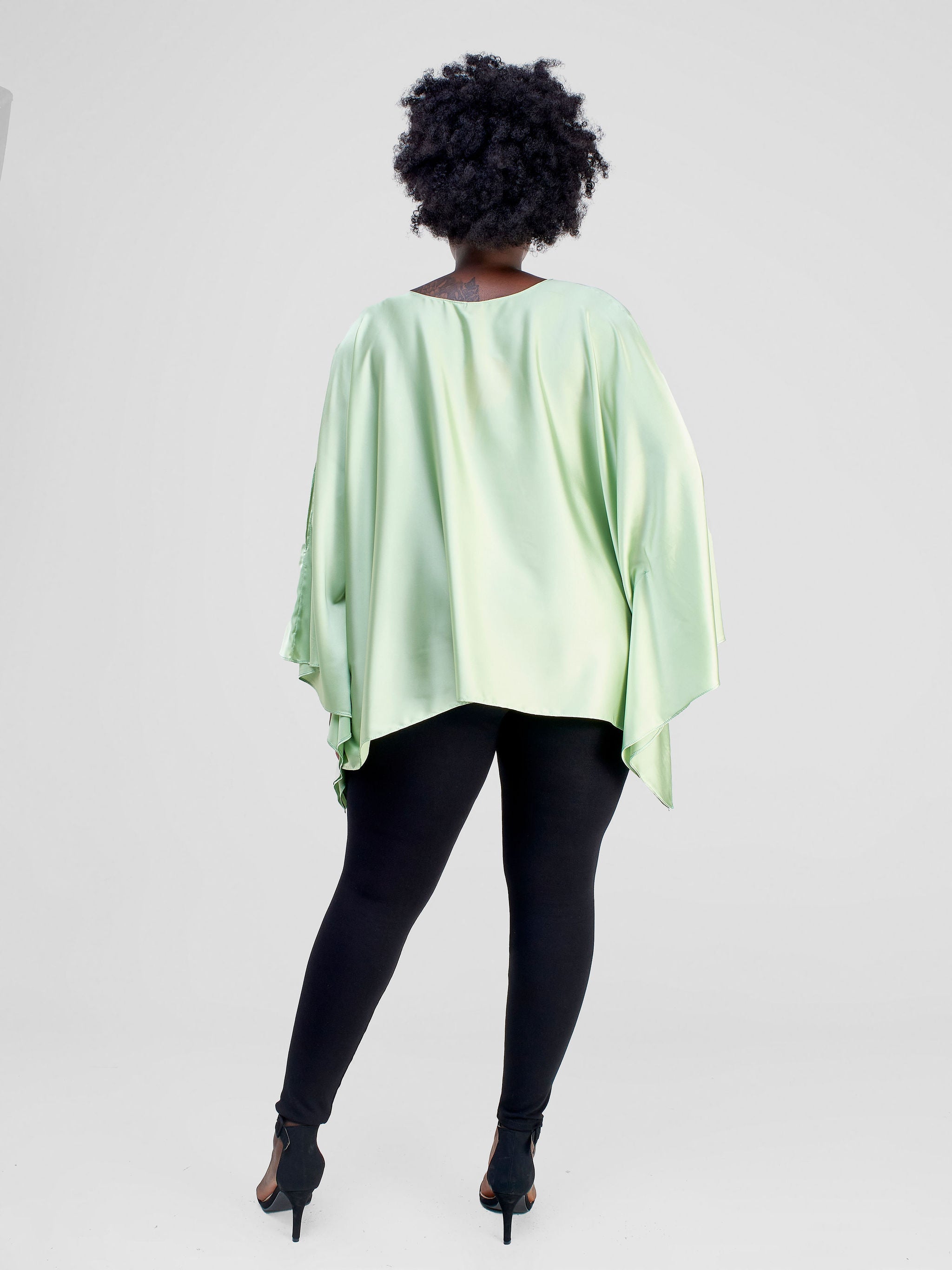 Vivo Lamu Loose Satin Top - Lime Green