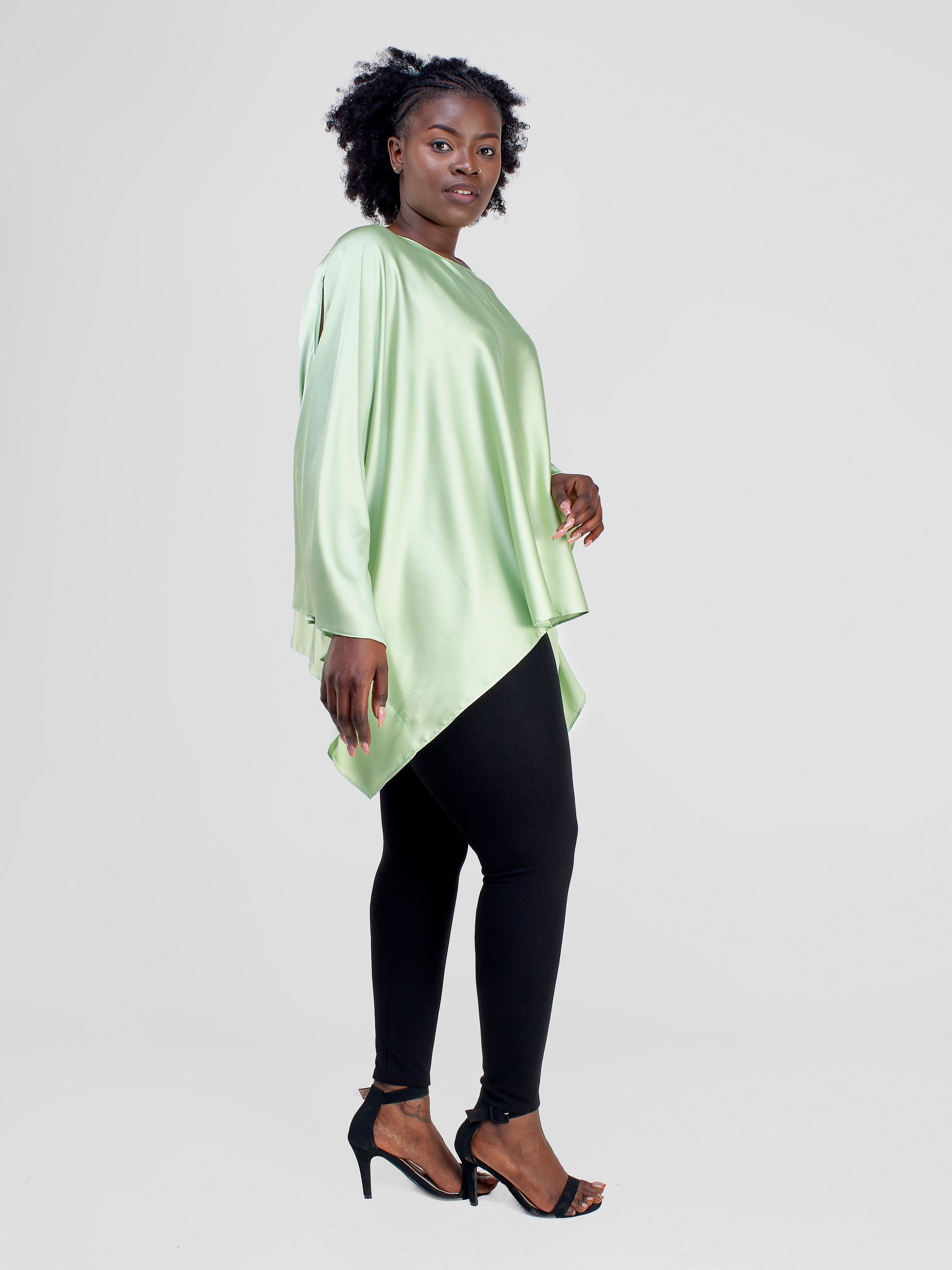 Vivo Lamu Loose Satin Top - Lime Green