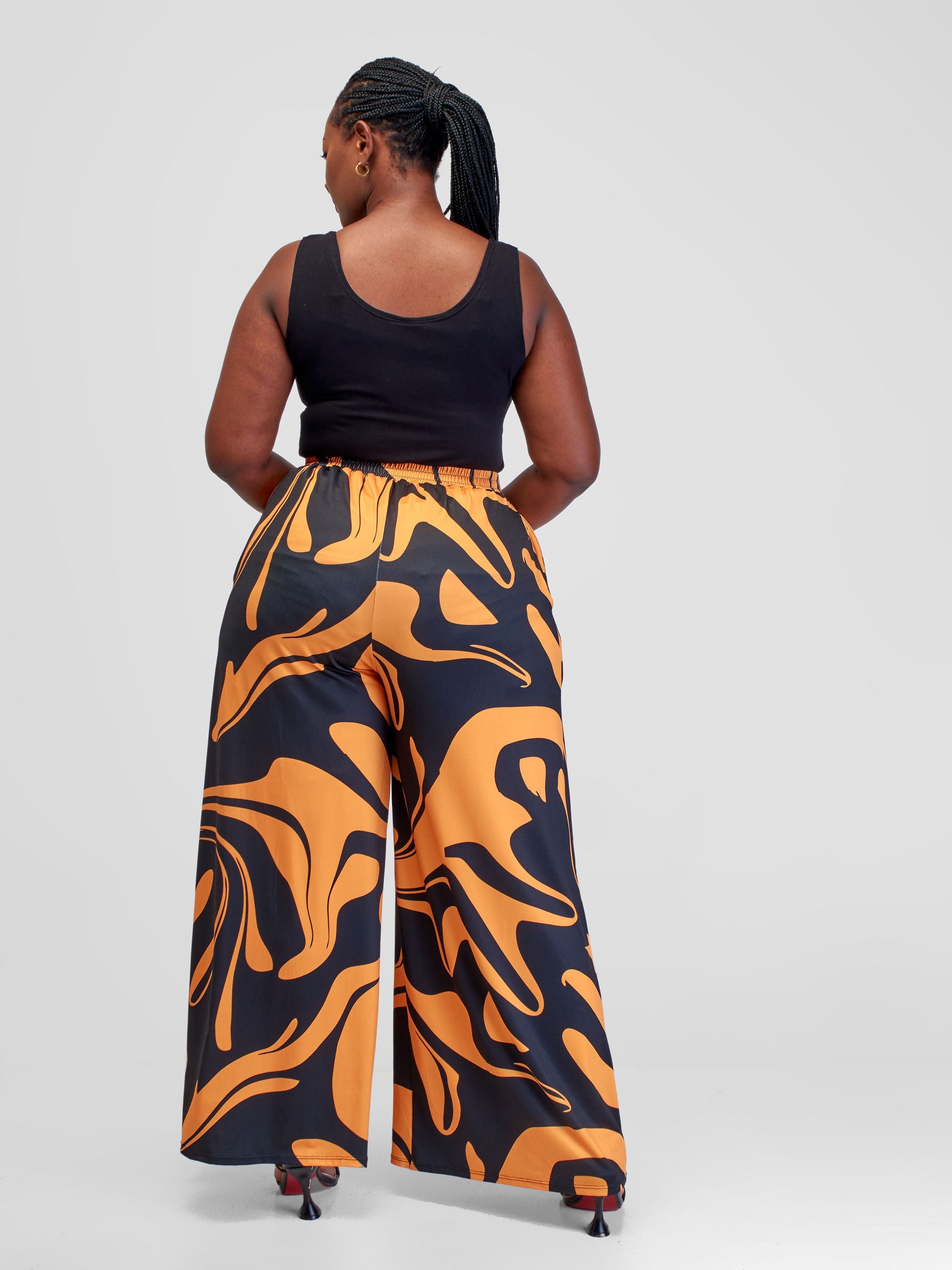 Vivo Amara Pleated Wide Leg Pants - Black / Mustard Sanna Print