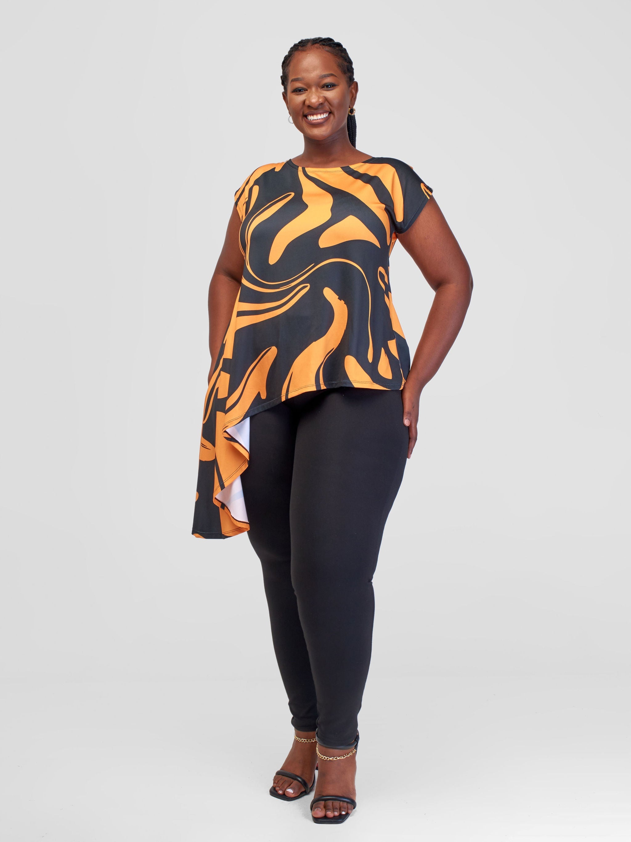 Vivo Amara Asymmetric Top - Black / Mustard Sanna Print