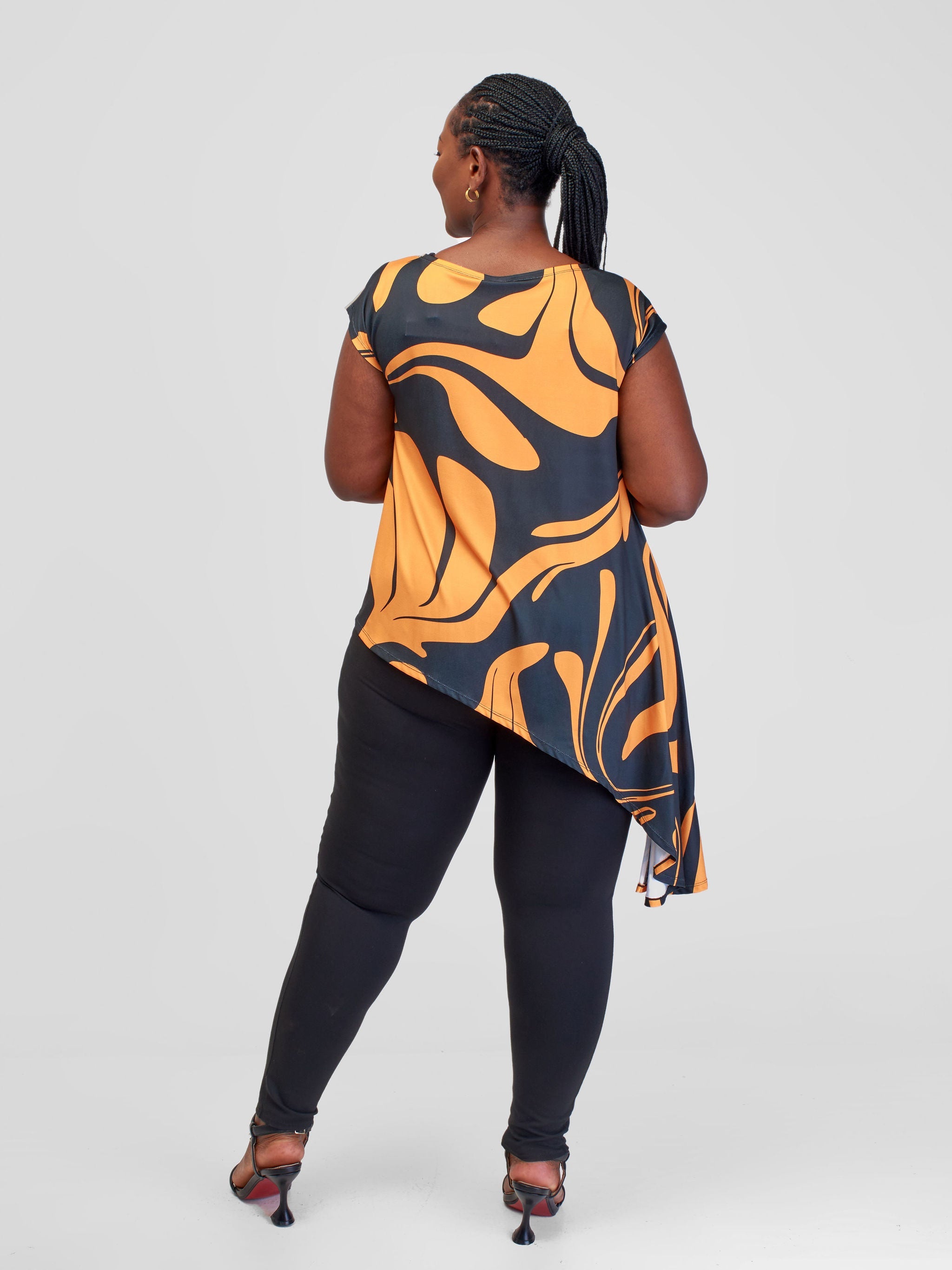 Vivo Amara Asymmetric Top - Black / Mustard Sanna Print