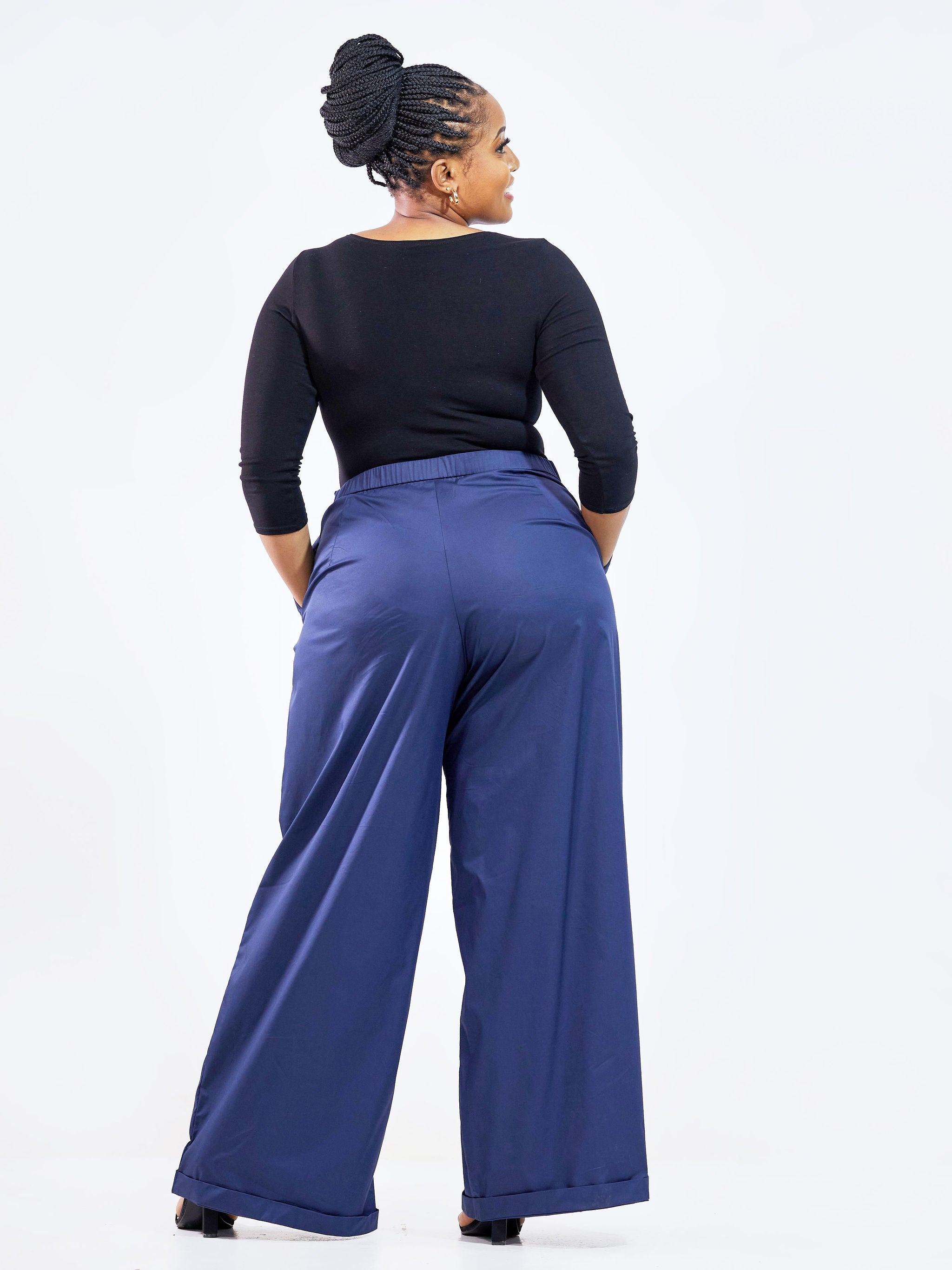 Safari Mali Turn Up Hem Pants (Pockets) - Navy Blue