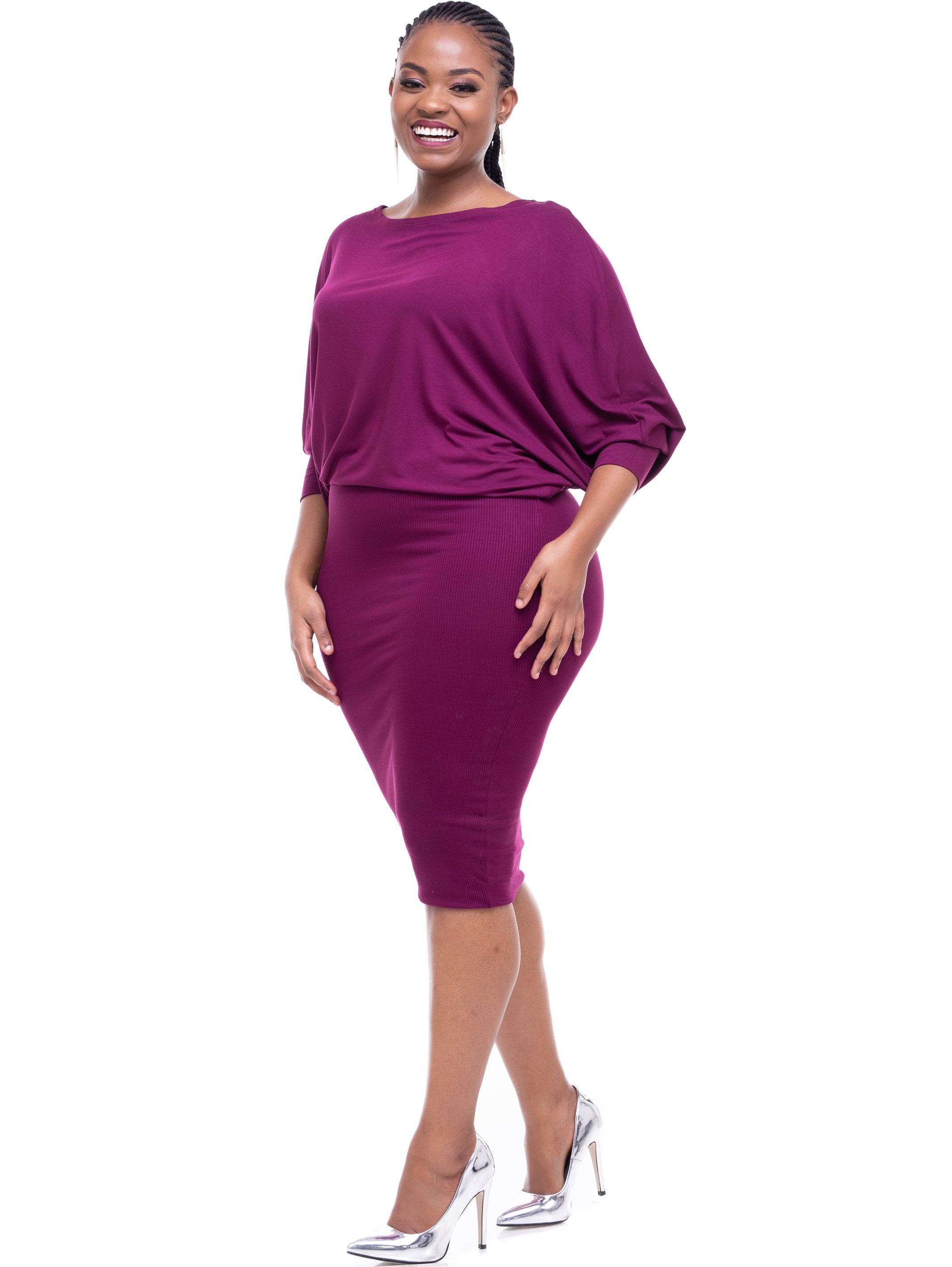 Vivo Tolani Jersey Dress - Burgundy - Shop Zetu