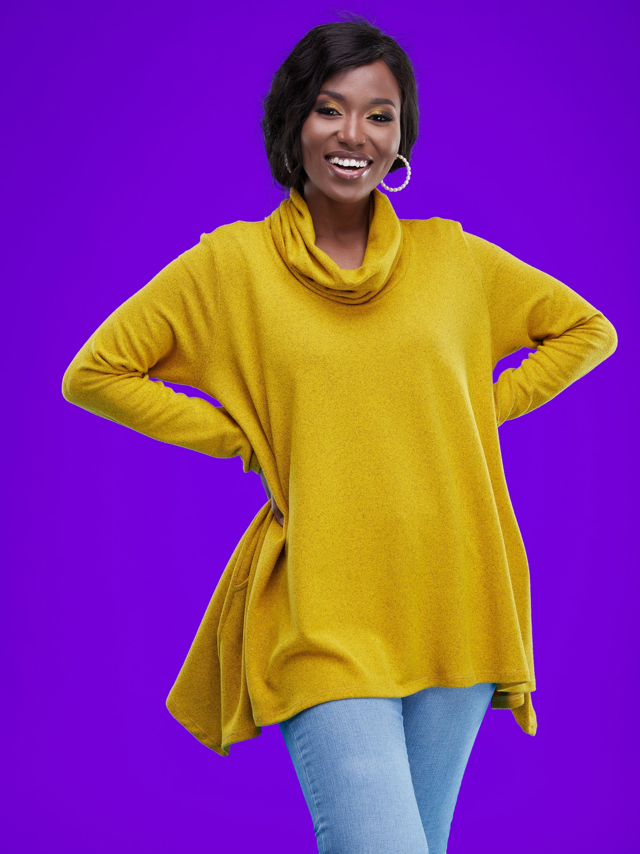 Vivo Basic Imelda Cowl Sweater - Mustard