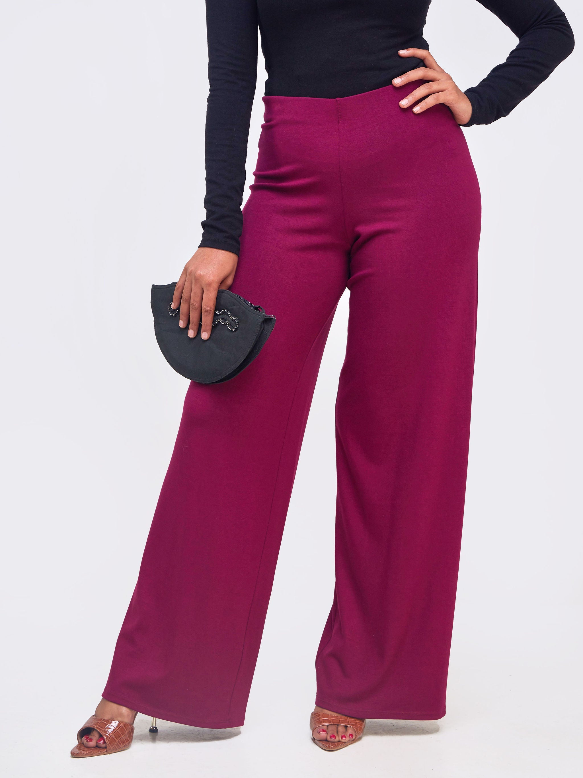 Vivo Basic Palazzo Pants - Burgundy