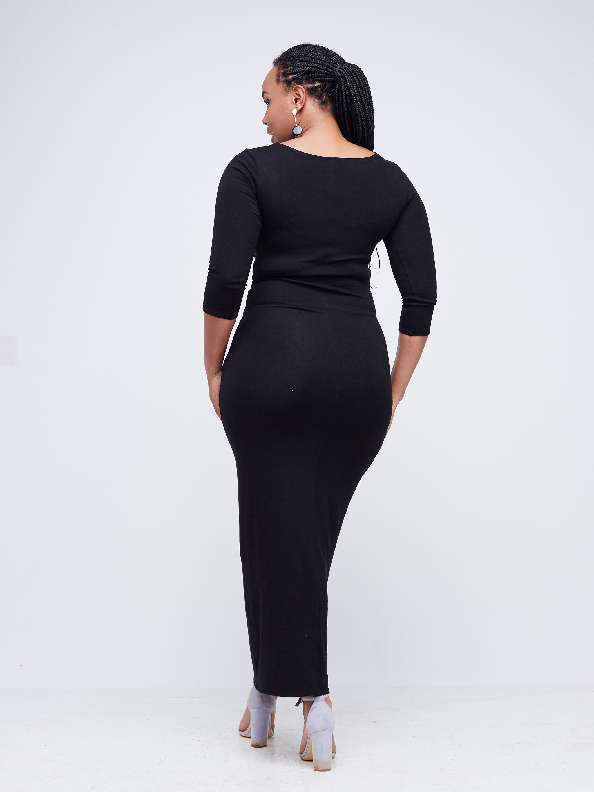 Vivo Bana Front Knot 3/4 Sleeve Maxi Dress - Black