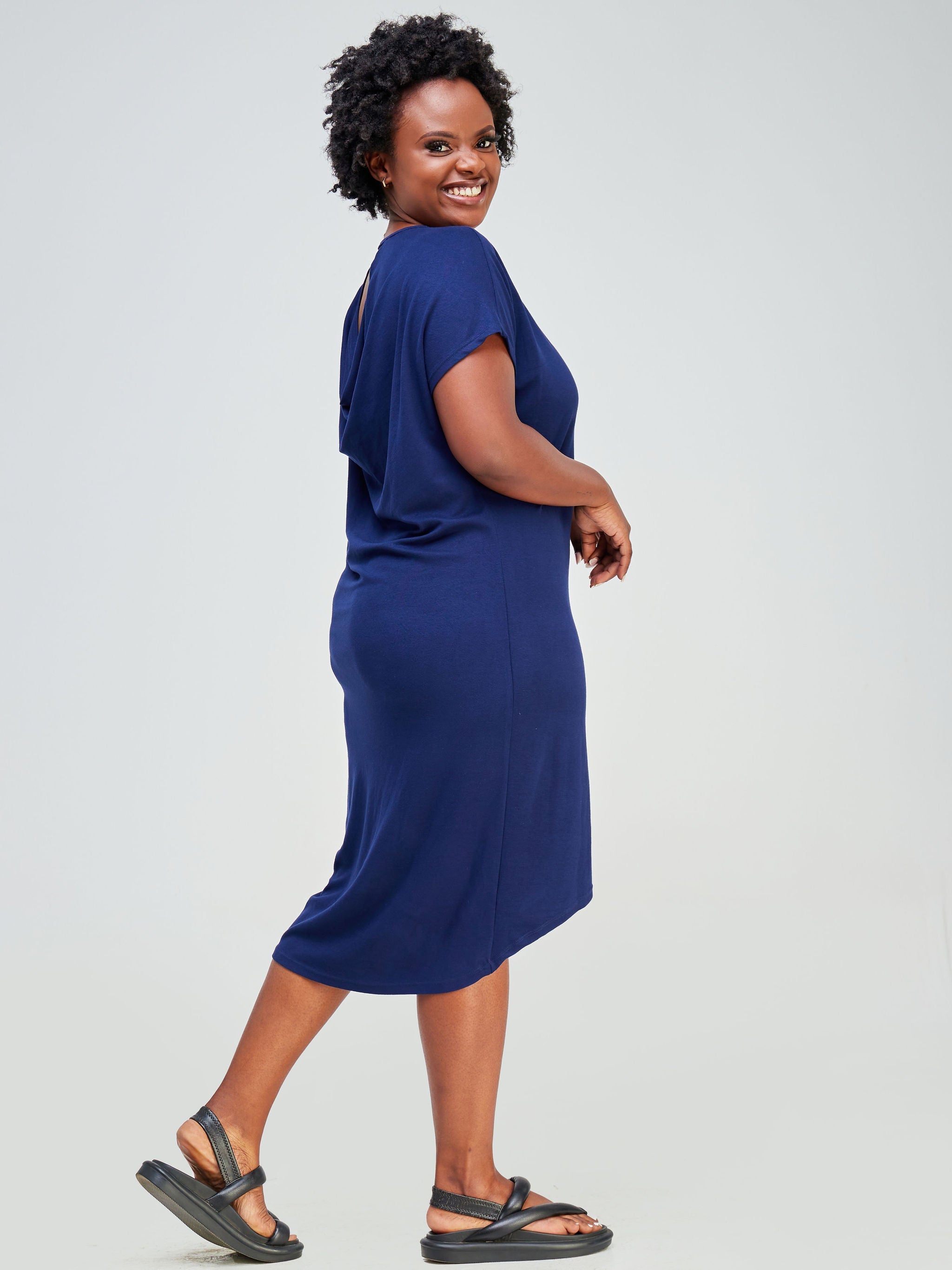 Vivo Bana Cowl Back Dolman Dress - Navy Blue