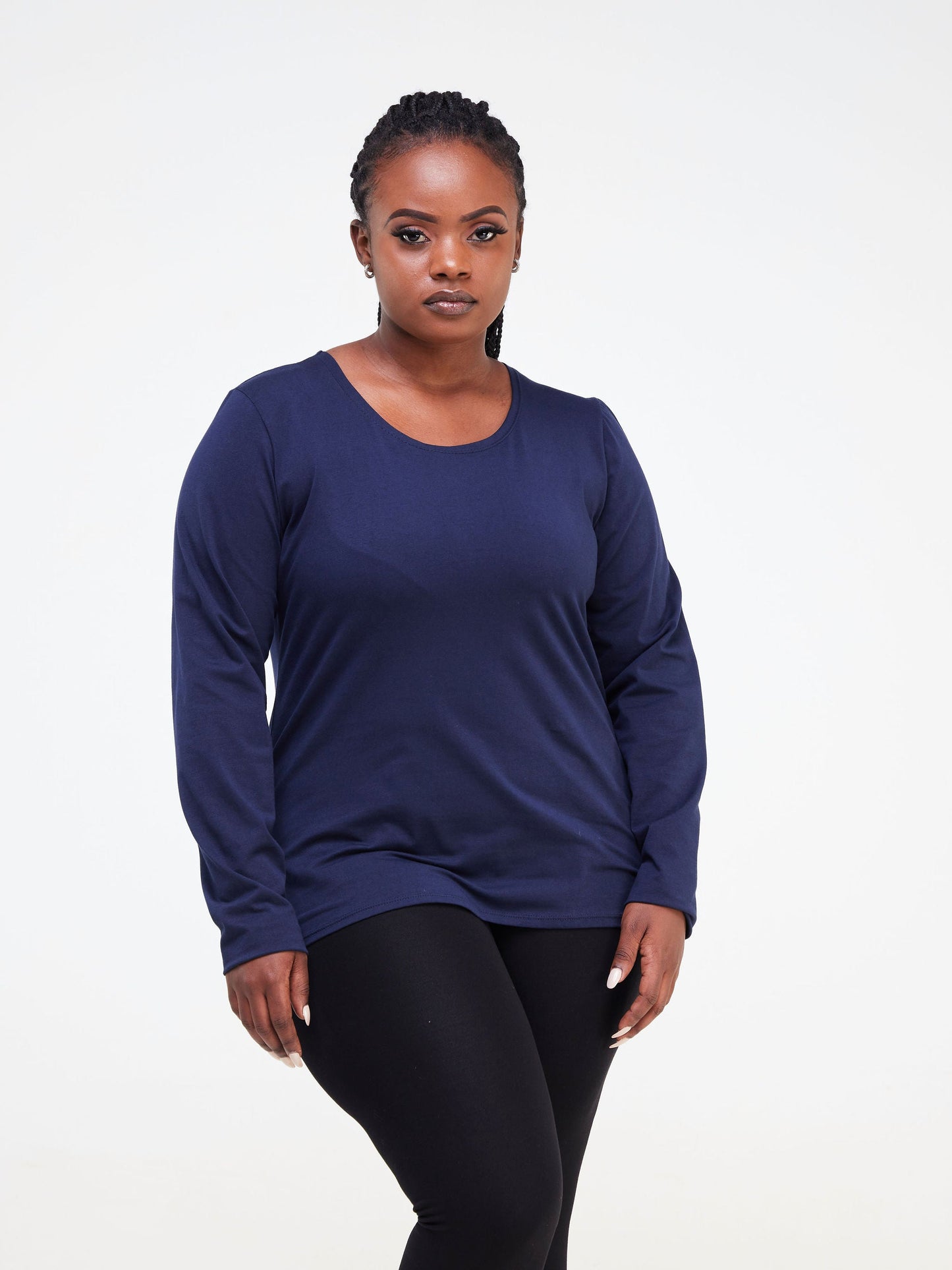 Zoya Basic Long Sleeve Top - Navy Blue