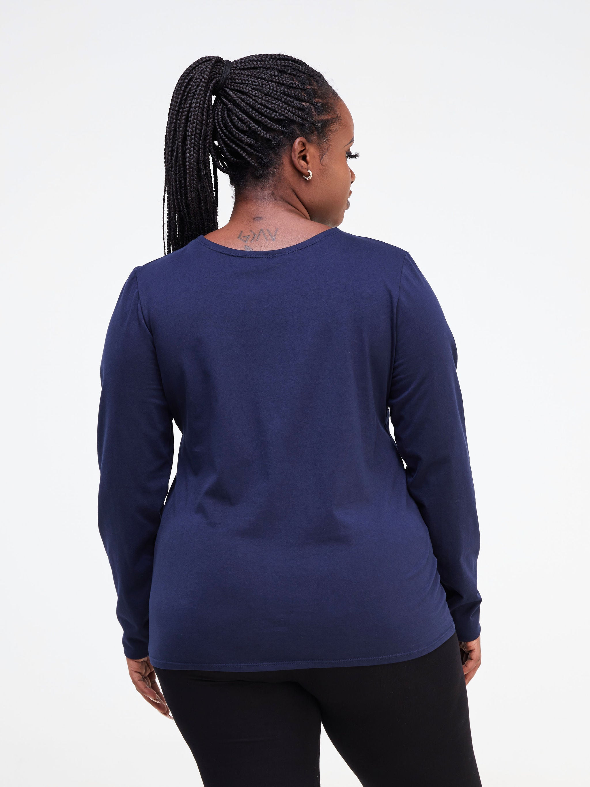 Zoya Basic Long Sleeve Top - Navy Blue