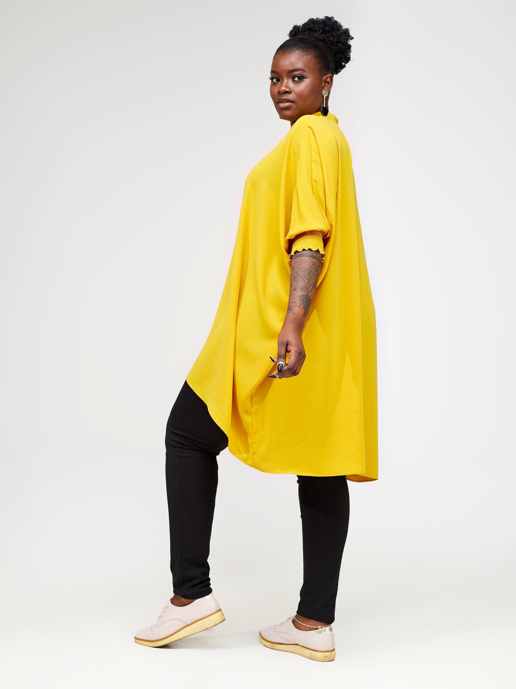 Vivo Wastani 3/4 Shirred Sleeve Wide Tunic - Mustard