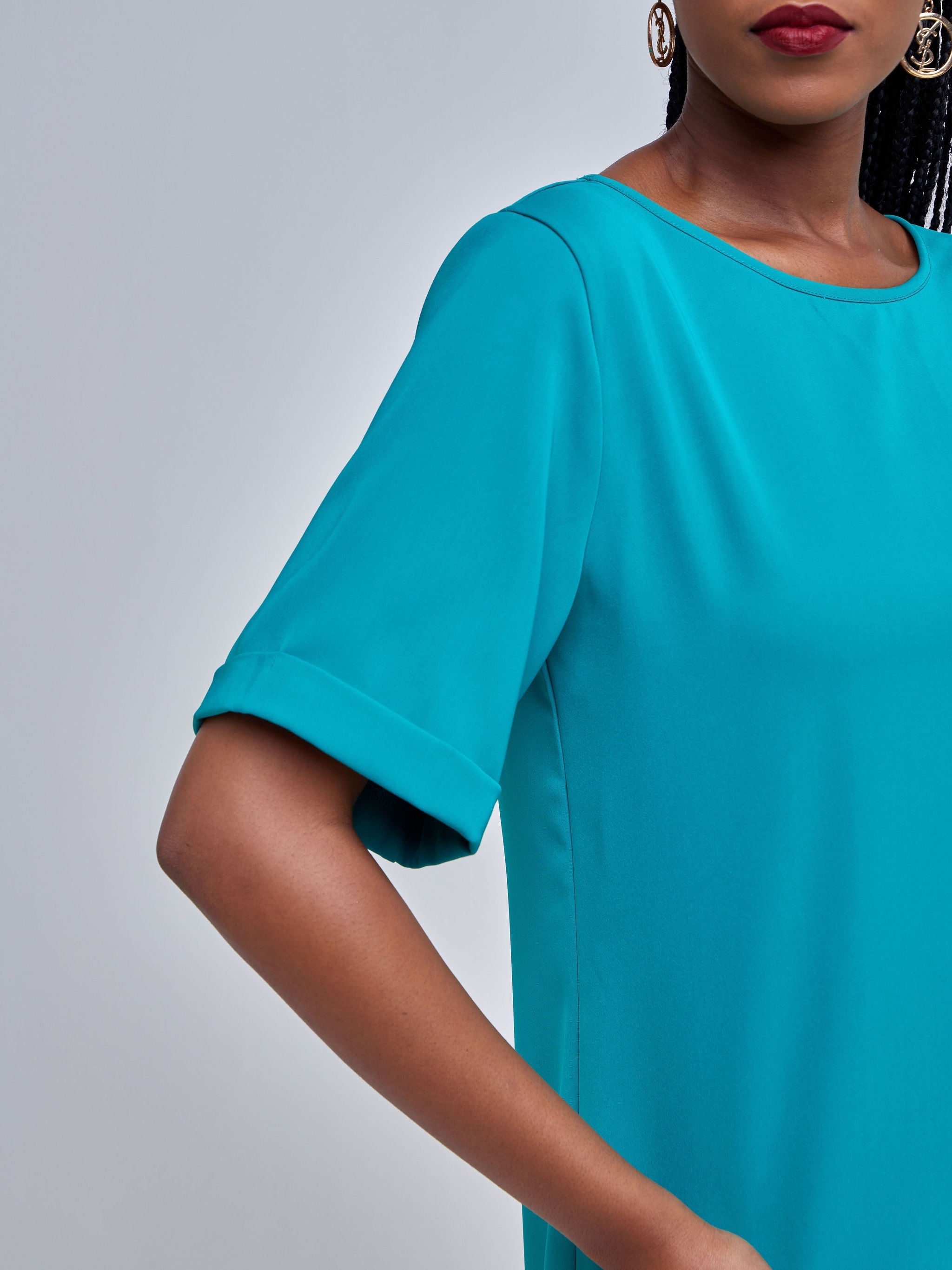 Vivo Tatili Turn Up Sleeve Shift Dress - Teal