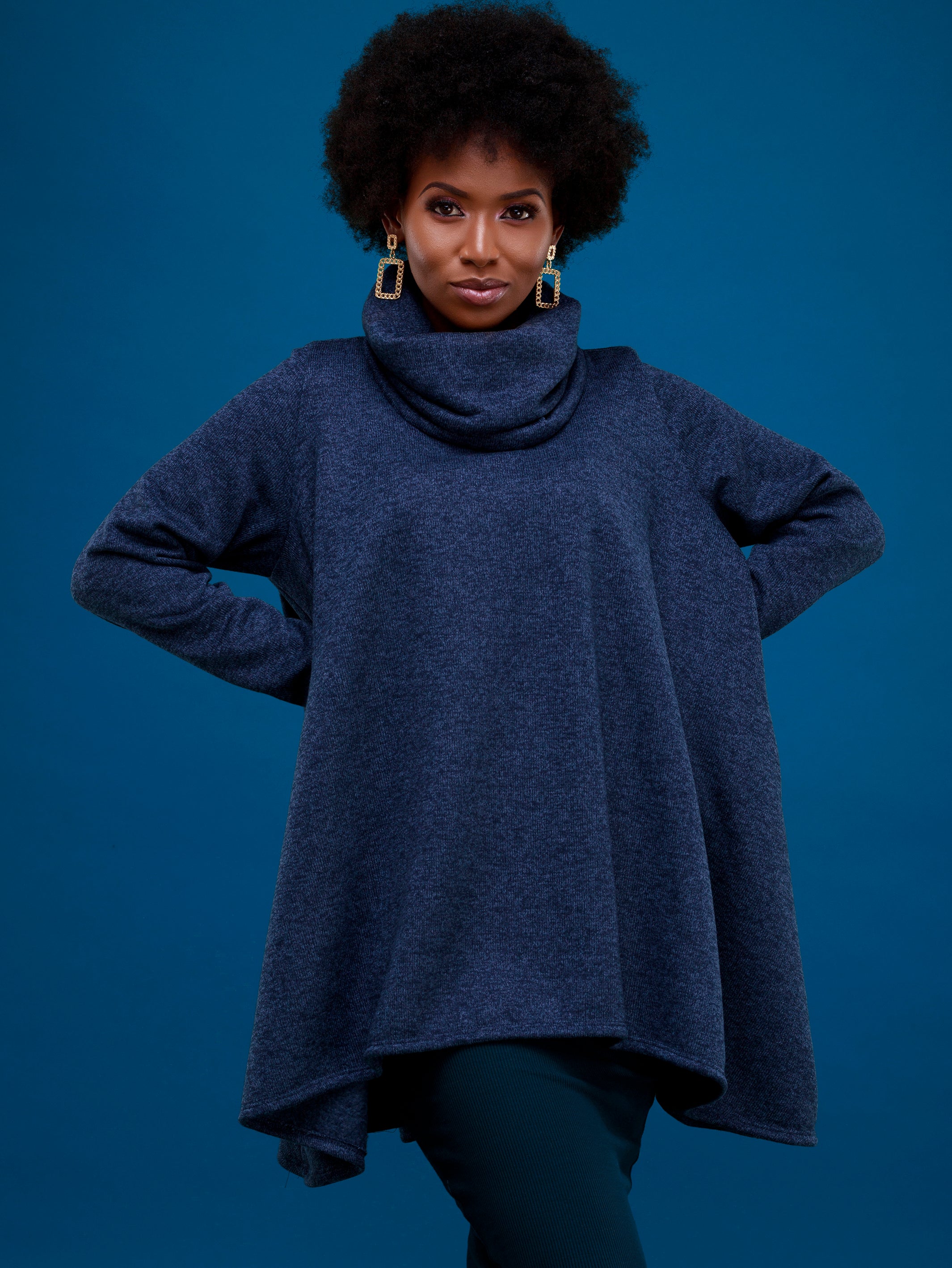 Vivo Basic Imelda Cowl Sweater - Navy Blue