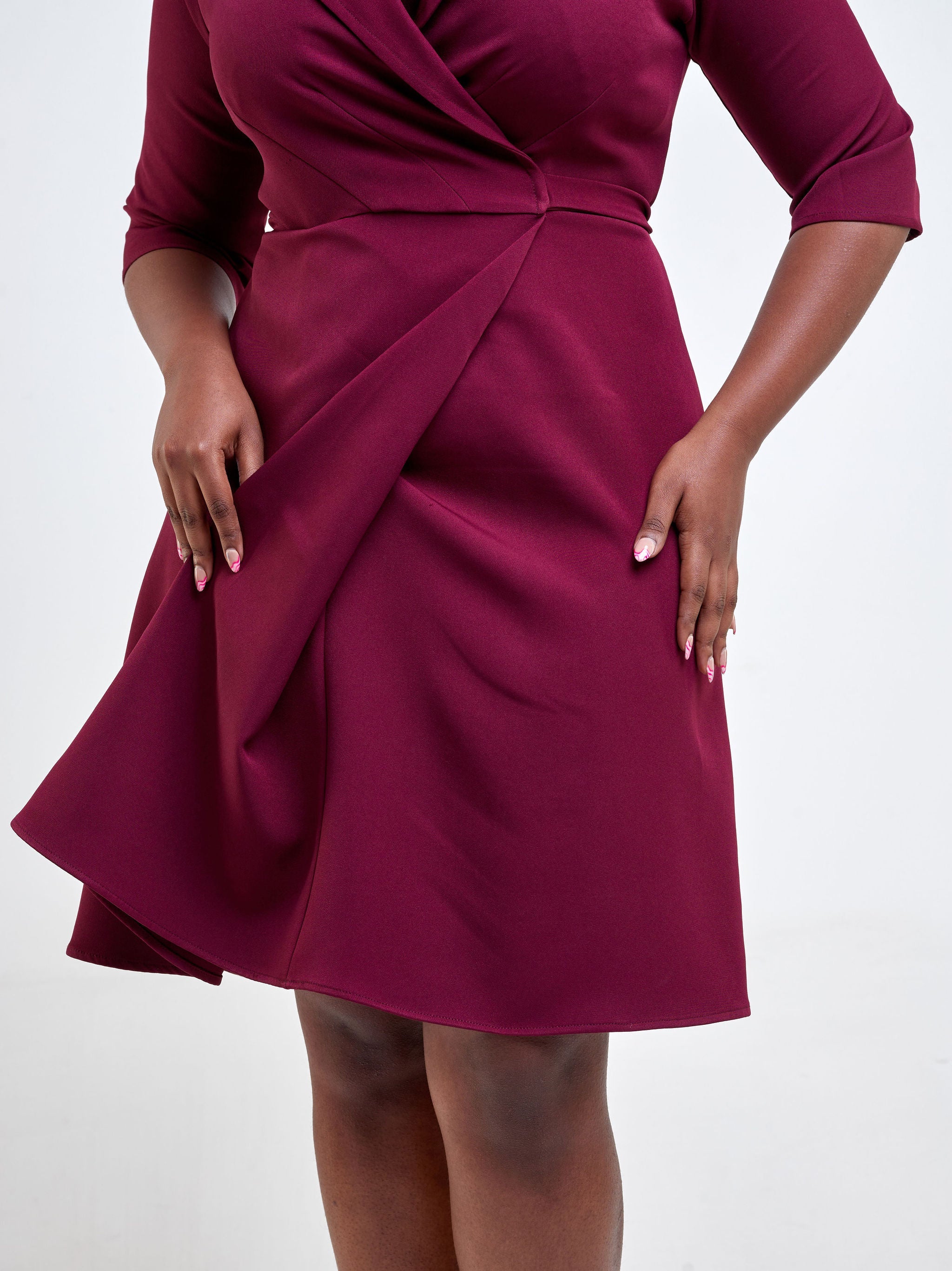 Vivo Taji 3/4 Sleeve Wrap Dress - Burgundy